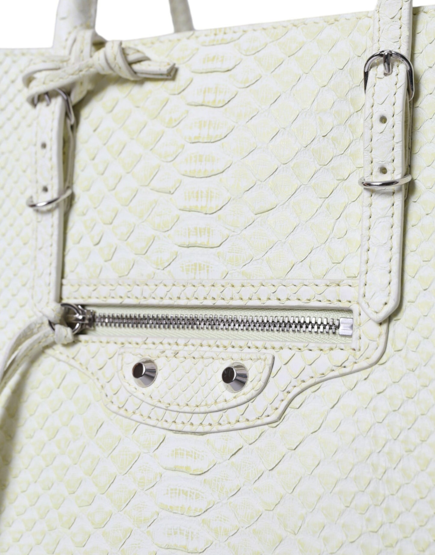 White Yellow Exotic Skin Leather Shopping Tote PAPIER Bag