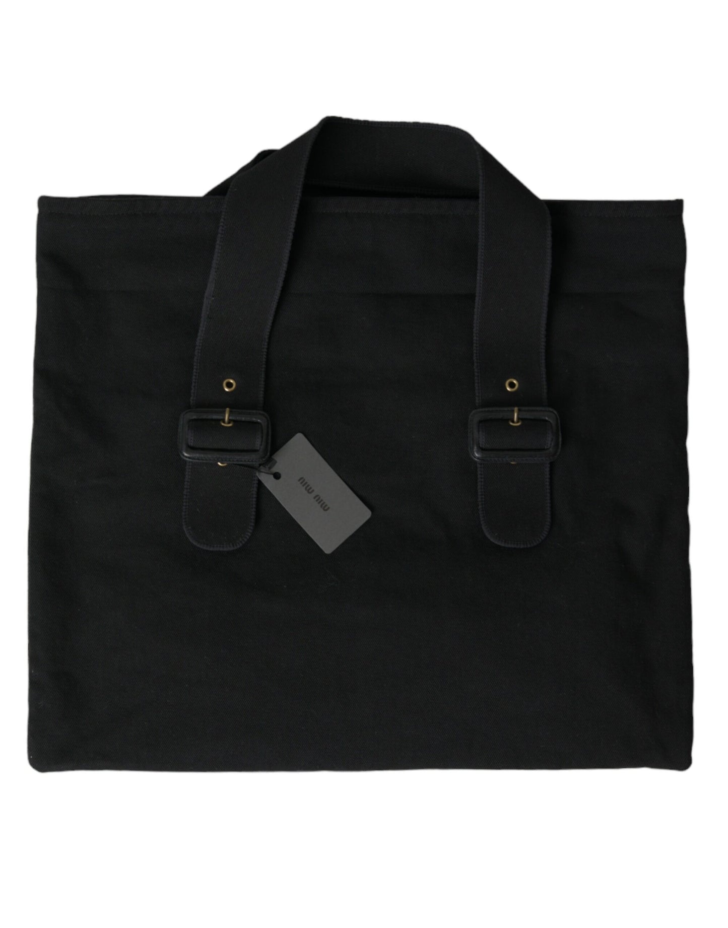 Black Canvas Denim Logo Shoulder Tote Shopping Bag