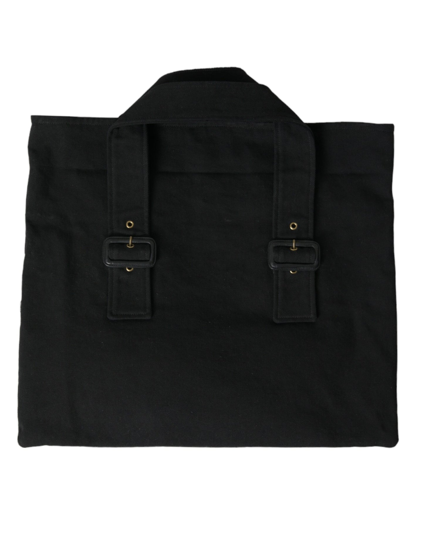 Black Canvas Denim Logo Shoulder Tote Shopping Bag