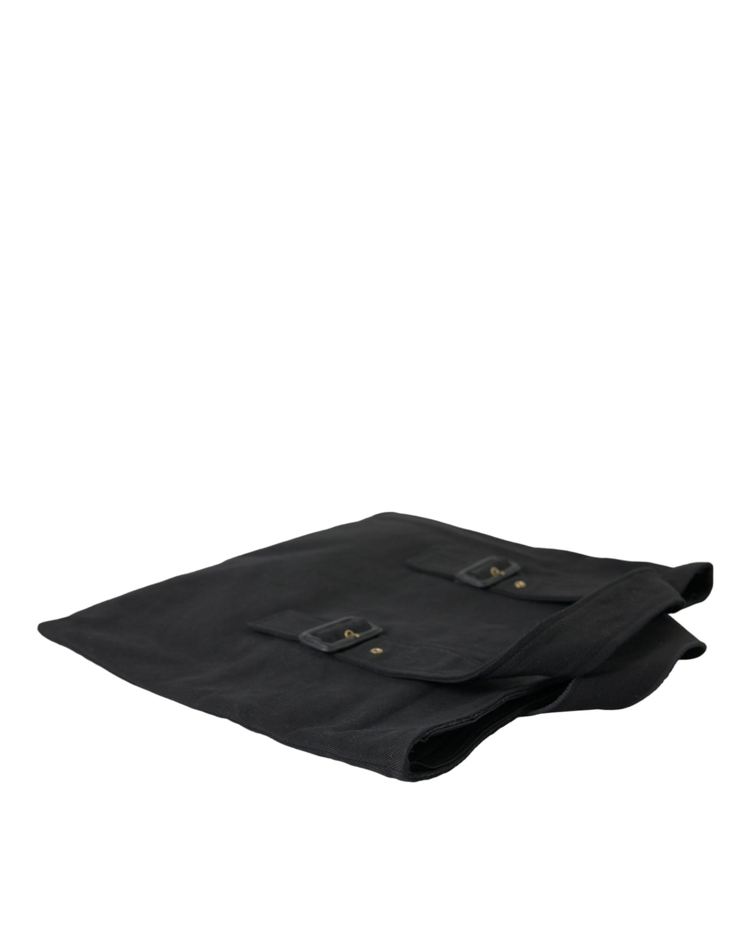 Black Canvas Denim Logo Shoulder Tote Shopping Bag