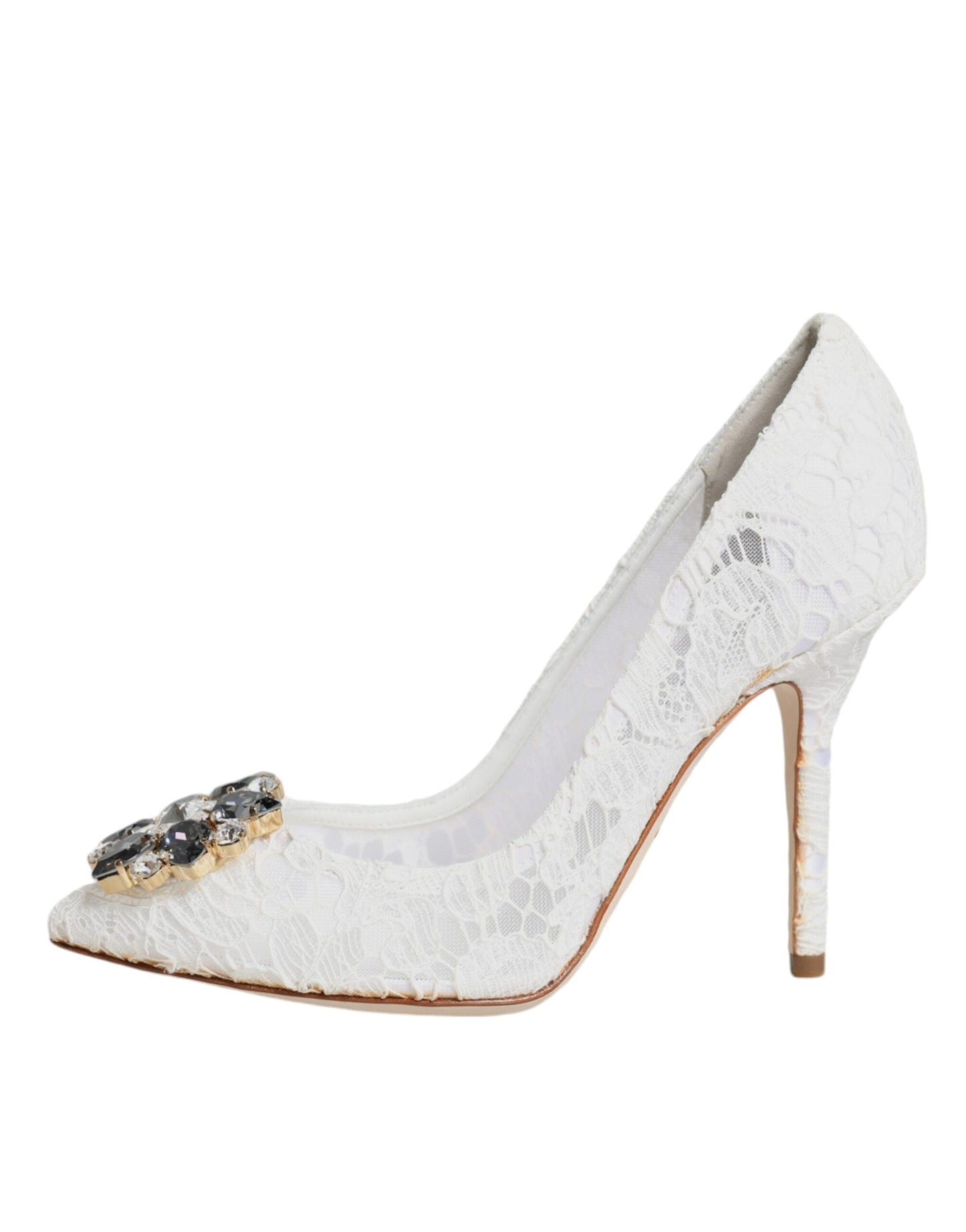 White Taormina Lace Crystal Heels Pumps Shoes