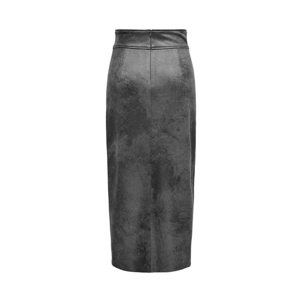 Only Gray Artificial Leather Long Skirt