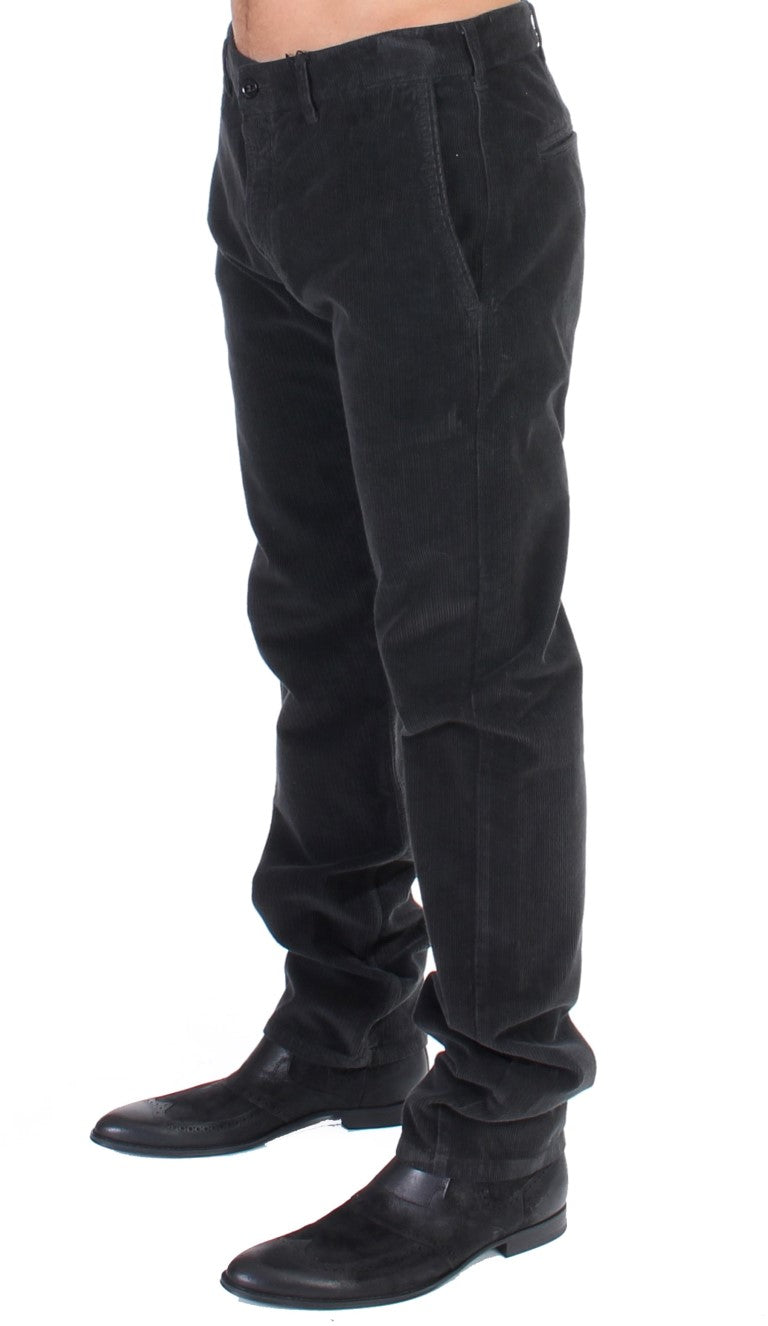 GF Ferre Black Corduroy Cotton Straight Fit Pants