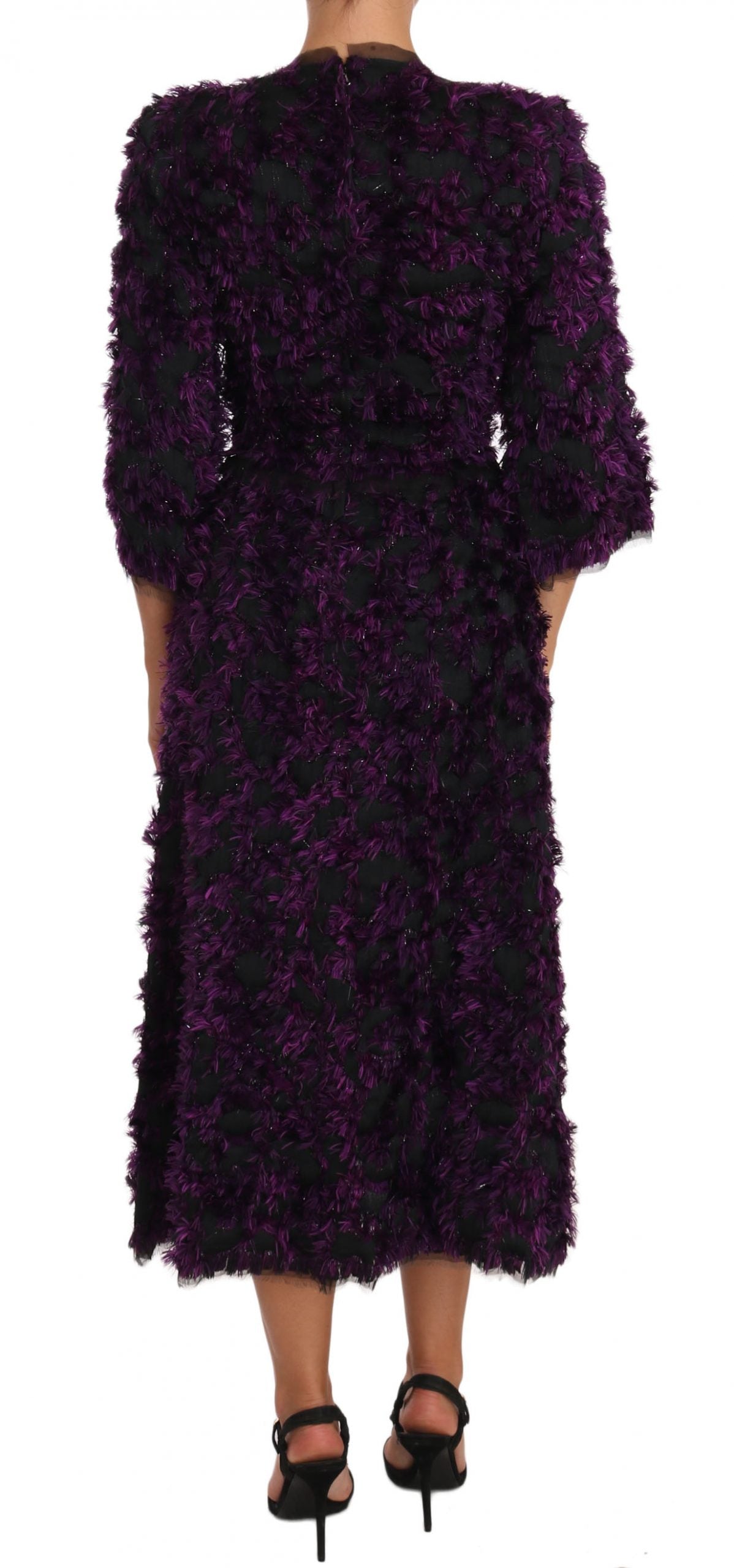 Dolce & Gabbana Purple Fringe Midi Sheath Dress