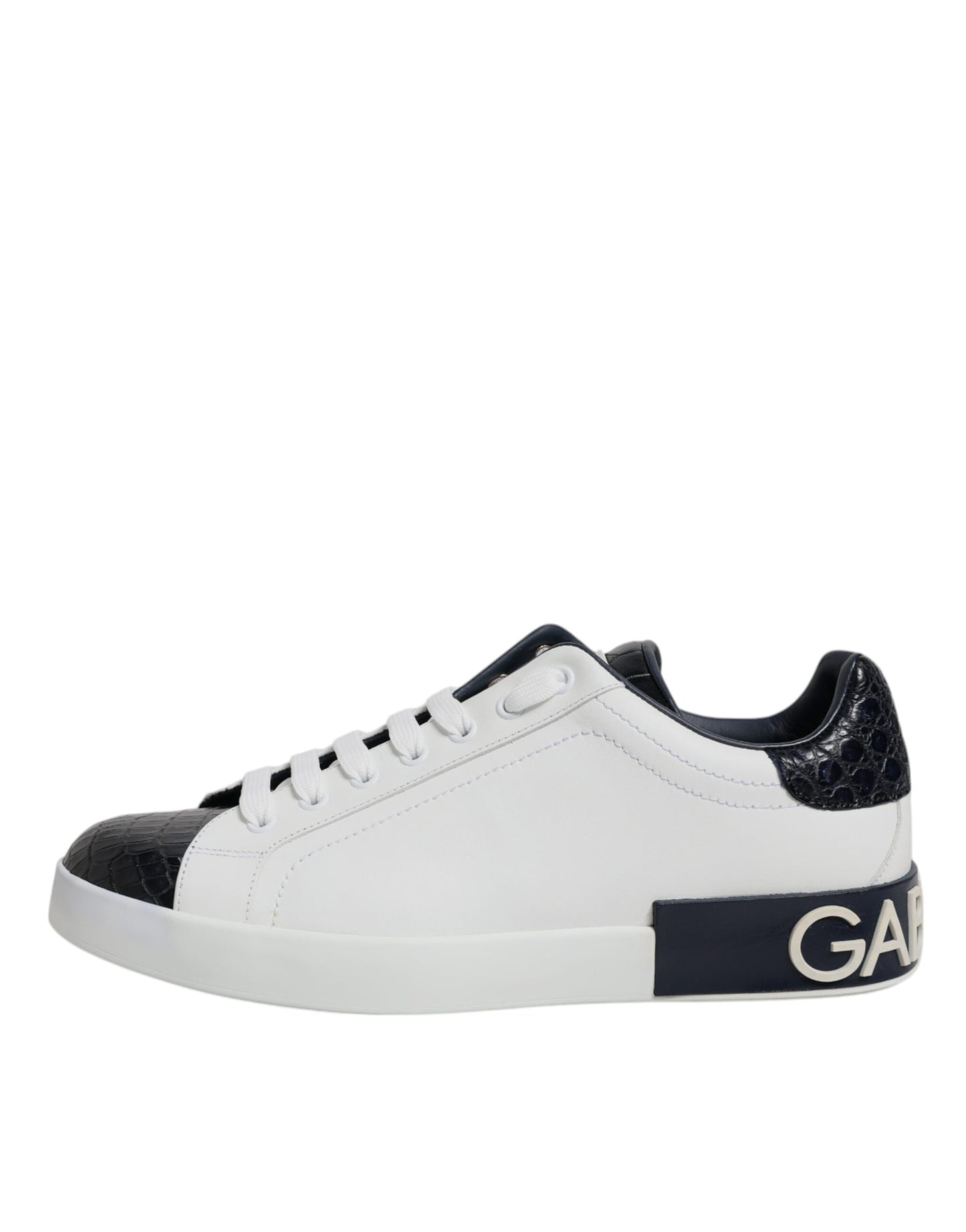 Dolce & Gabbana White Black Leather Portofino Sneaker Shoes