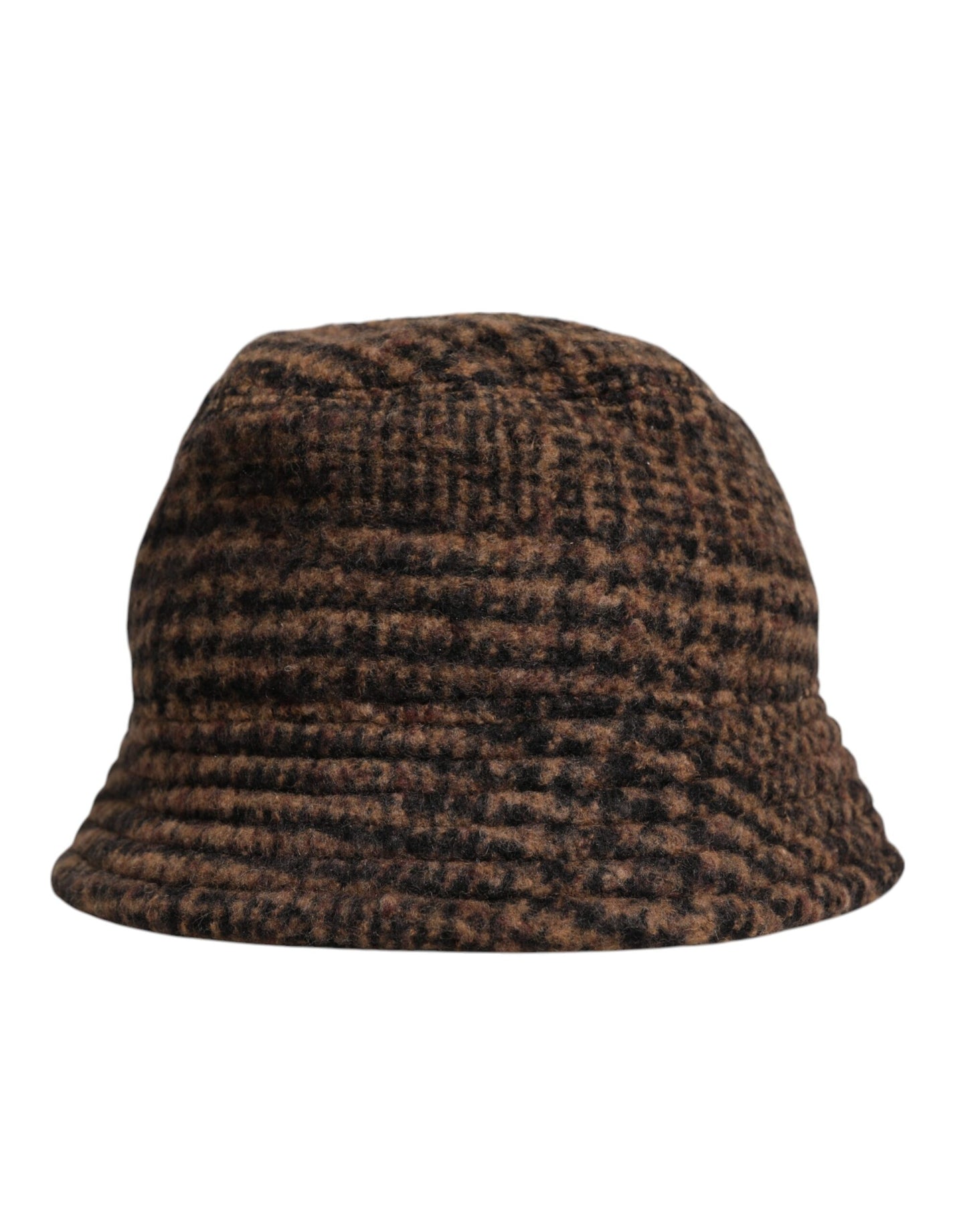 Dolce & Gabbana Brown Houndstooth Wool Woven Bucket Hat