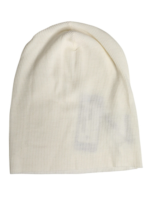 Beige Wool Blend Knitted Beanie Cap