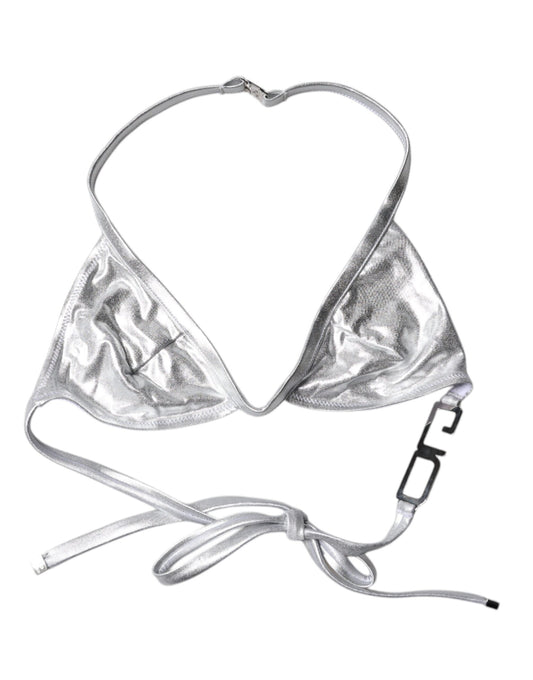 Silver Logo Halter Beachwear Bikini Top Swimwear