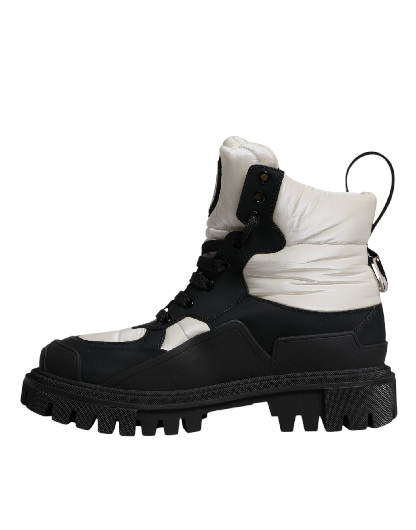 Dolce & Gabbana Black White Padded Mid Calf Lace Up Boots Shoes