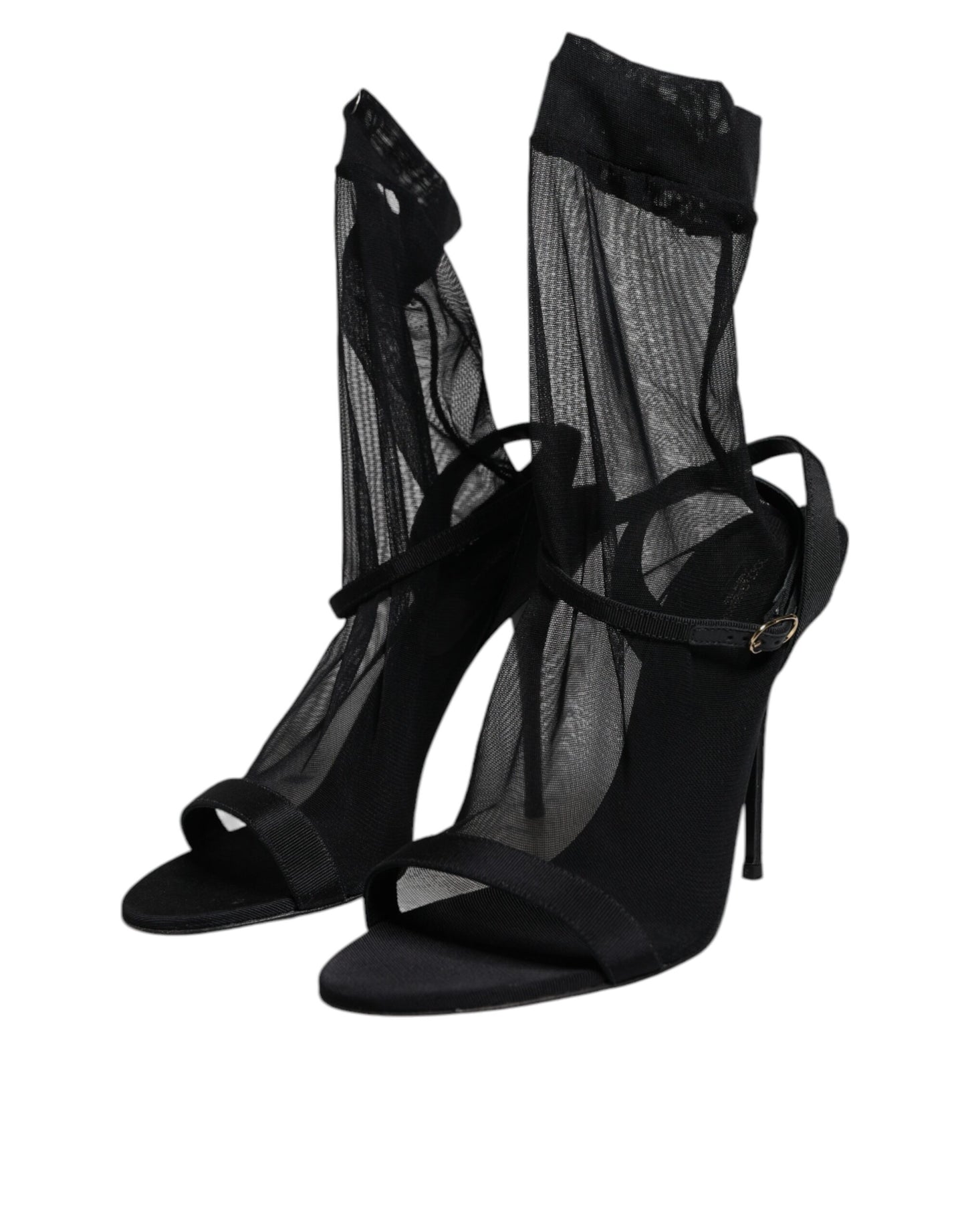 Dolce & Gabbana Black Tulle Stretch Heels Sandals Shoes