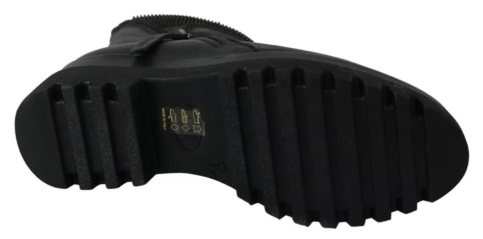 Ovyé Black Leather Zipper Ankle Boots Shoes