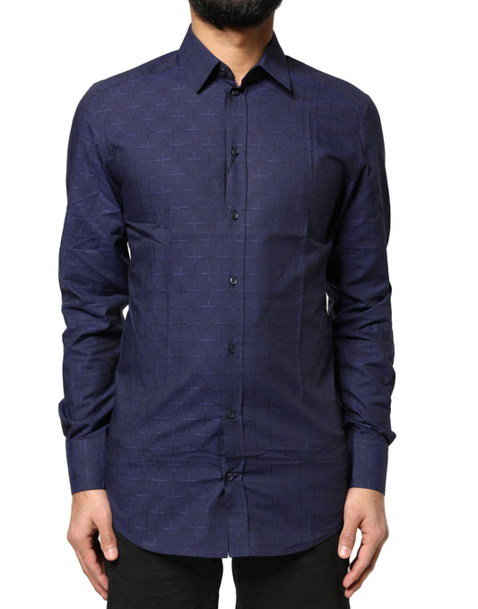 Dolce & Gabbana Blue Check Tartan GOLD Formal Dress Shirt