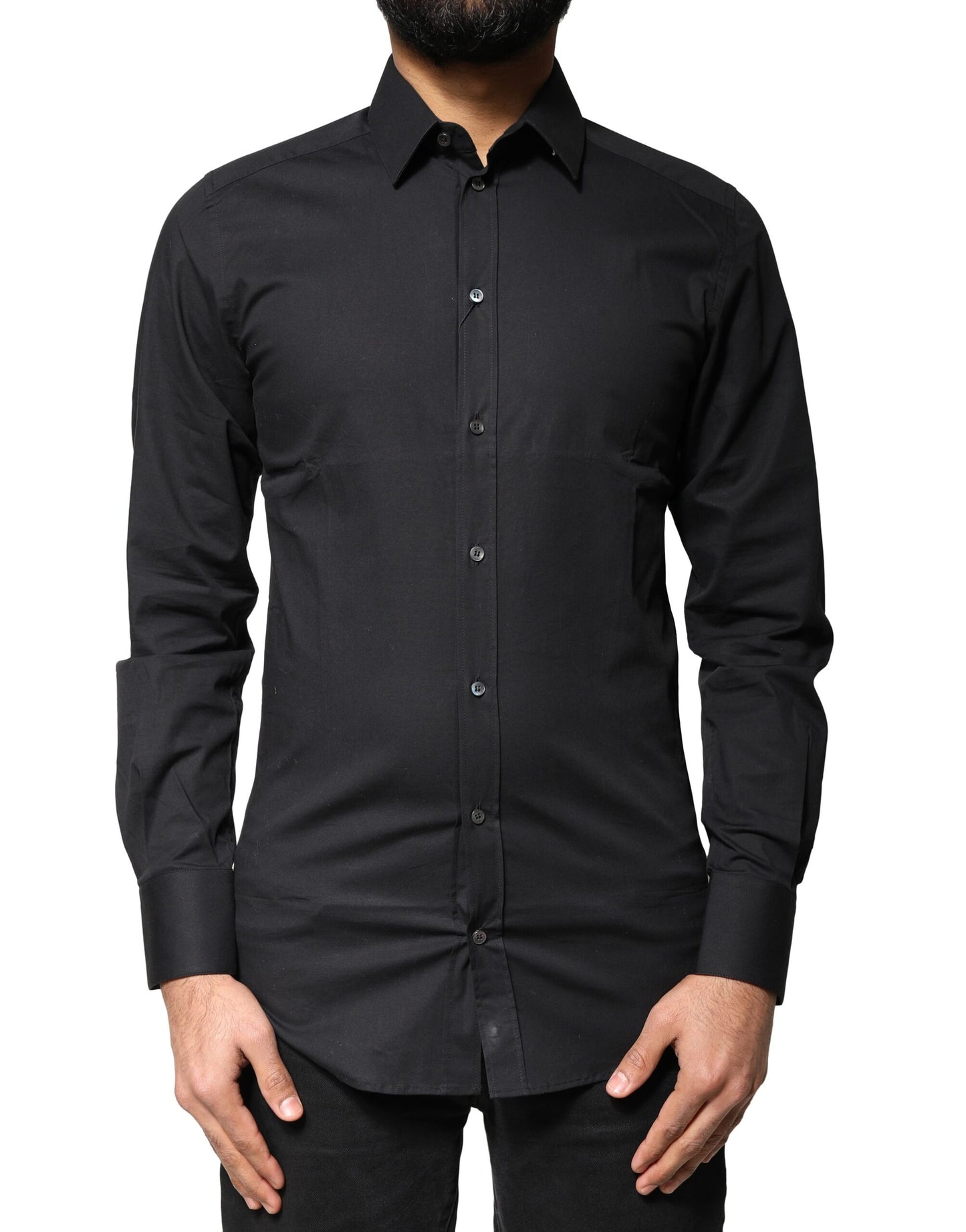 Black Cotton GOLD Long Sleeves Dress Shirt