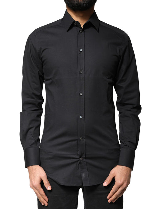 Black Cotton GOLD Long Sleeves Dress Shirt