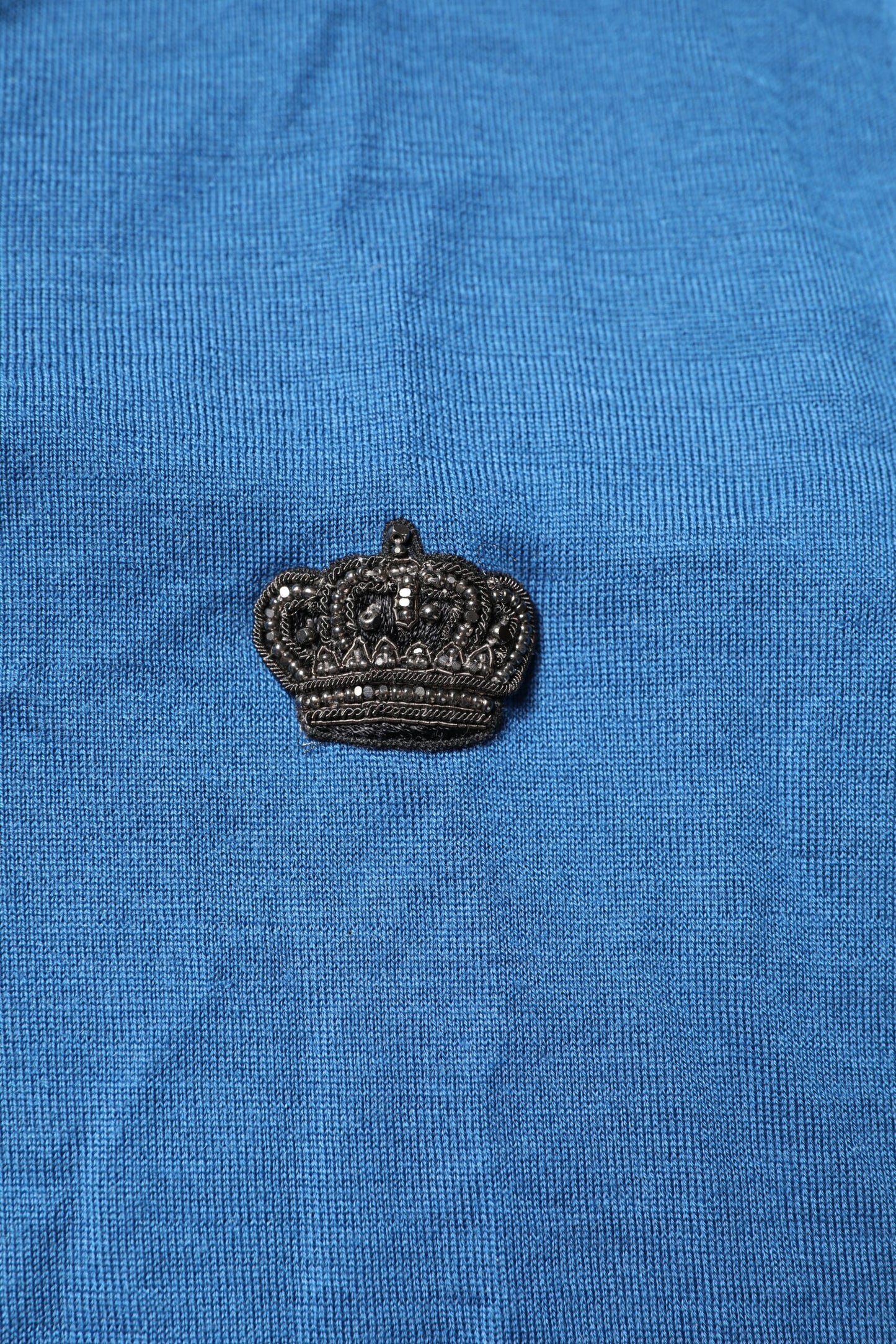 Dolce & Gabbana Blue Cashmere Crown V-neck Pullover Sweater