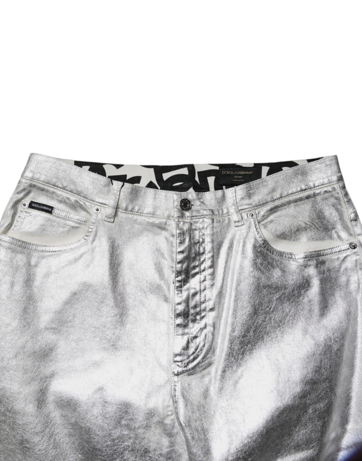 Dolce & Gabbana Metallic Silver Cotton Straight Denim Jeans