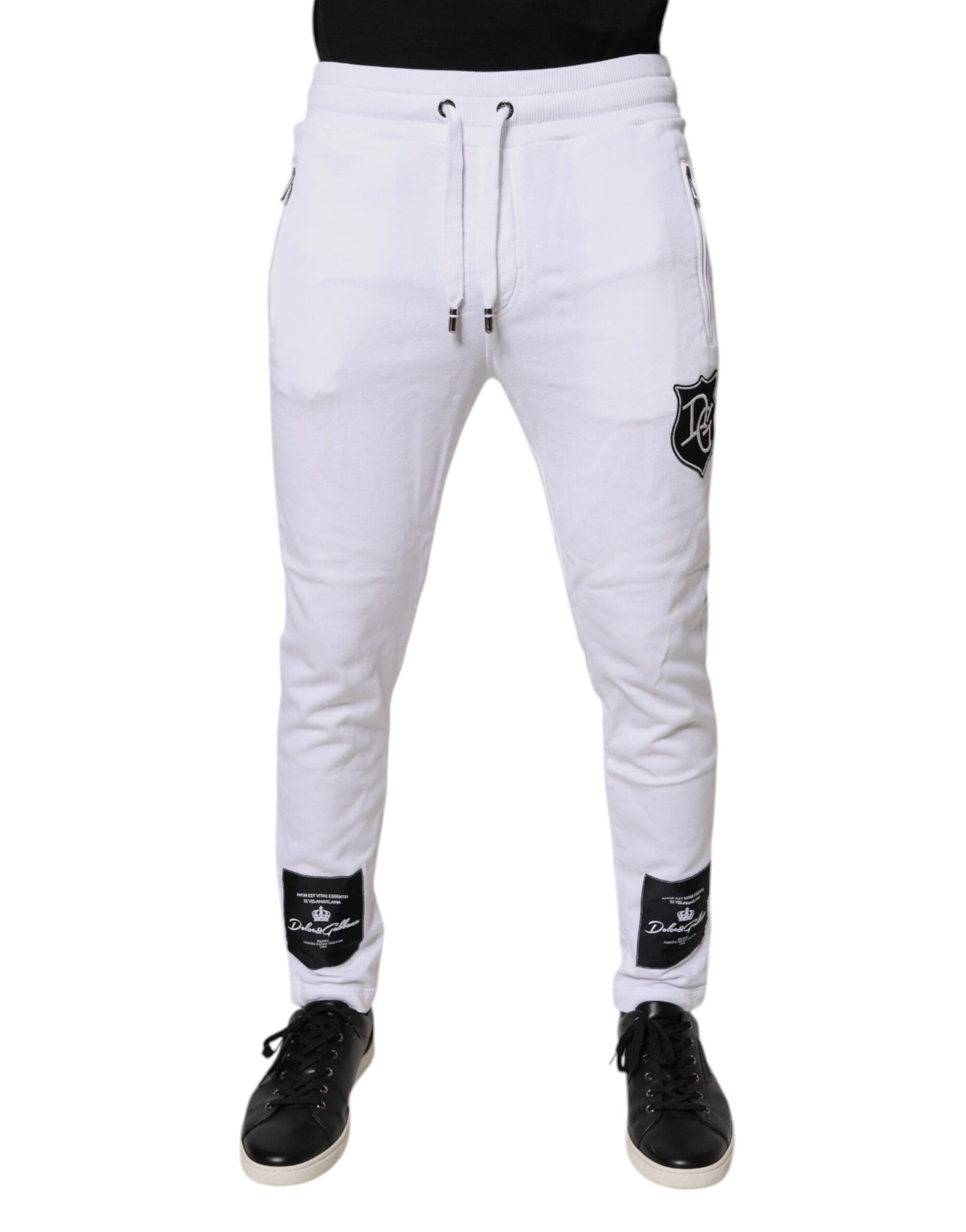 White Logo Patch Men Skinny Sweatpants Pants