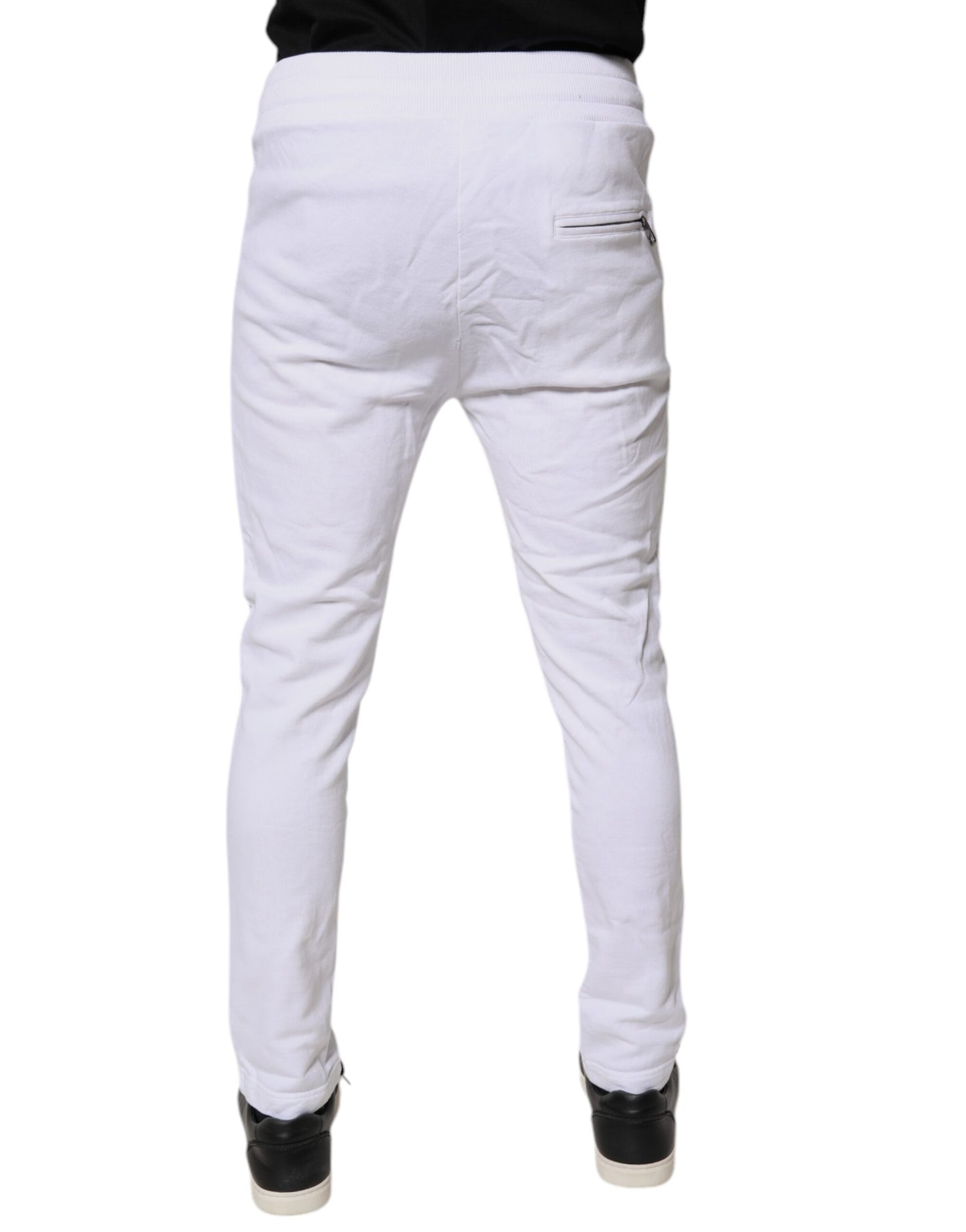 White Logo Patch Men Skinny Sweatpants Pants