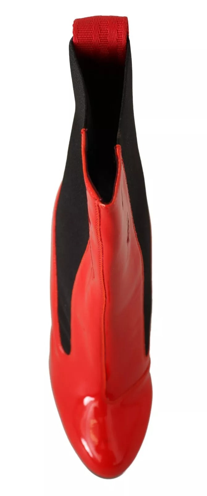 GCDS Red Leather Black Fabric Logo Heel Ankle Boots Shoes