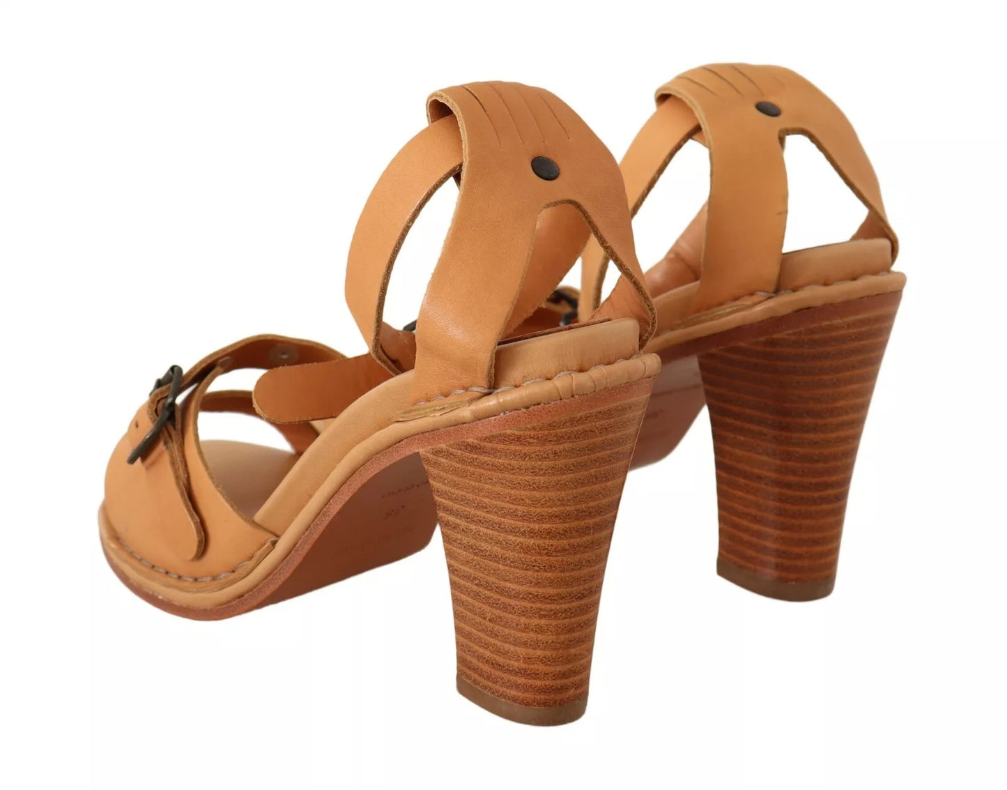 See By Chloé Brown Leather Studded Ankle Strap Sandals Shoes