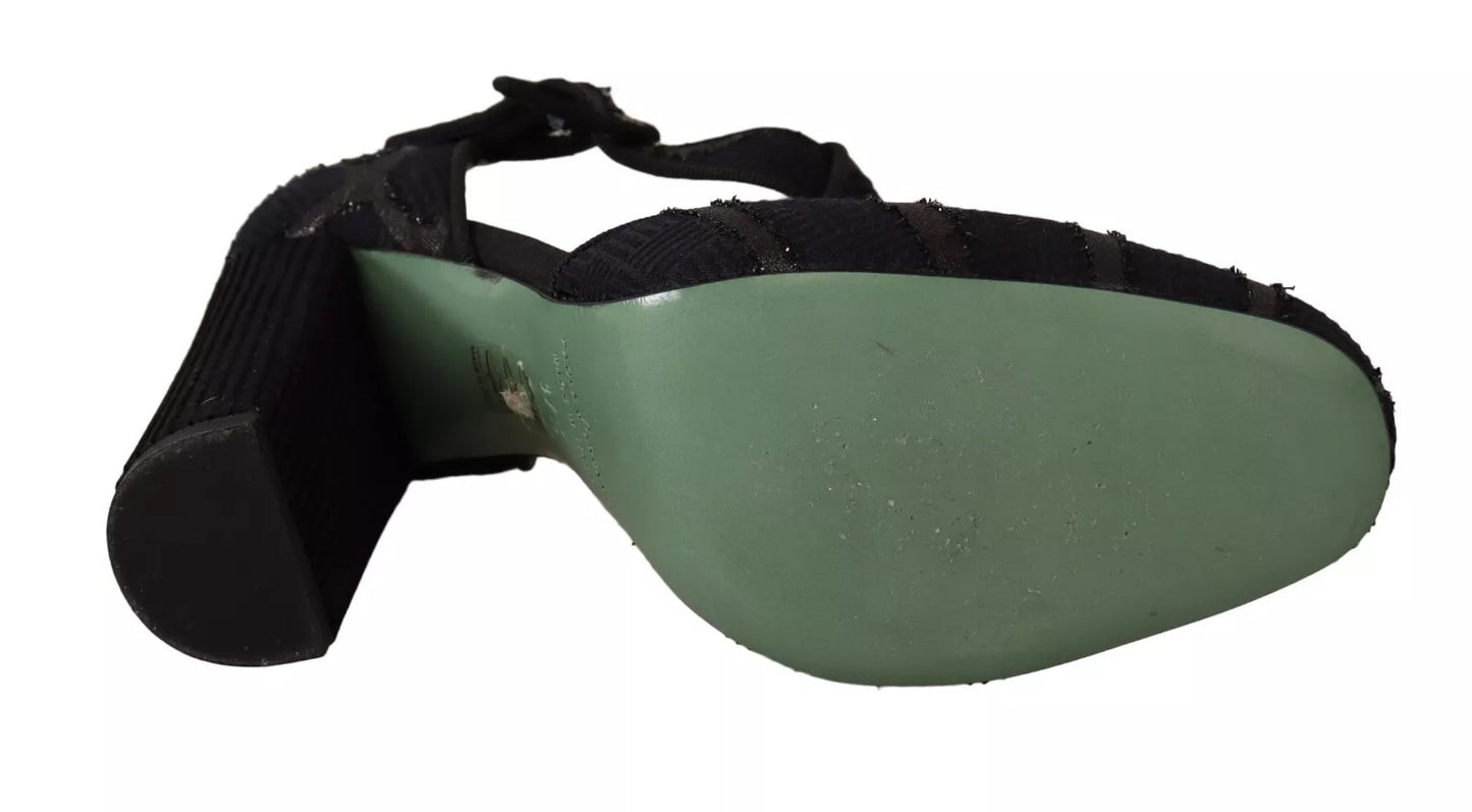 Paola D'Arcano Black Suede Leather Block Heels Sandals Shoes