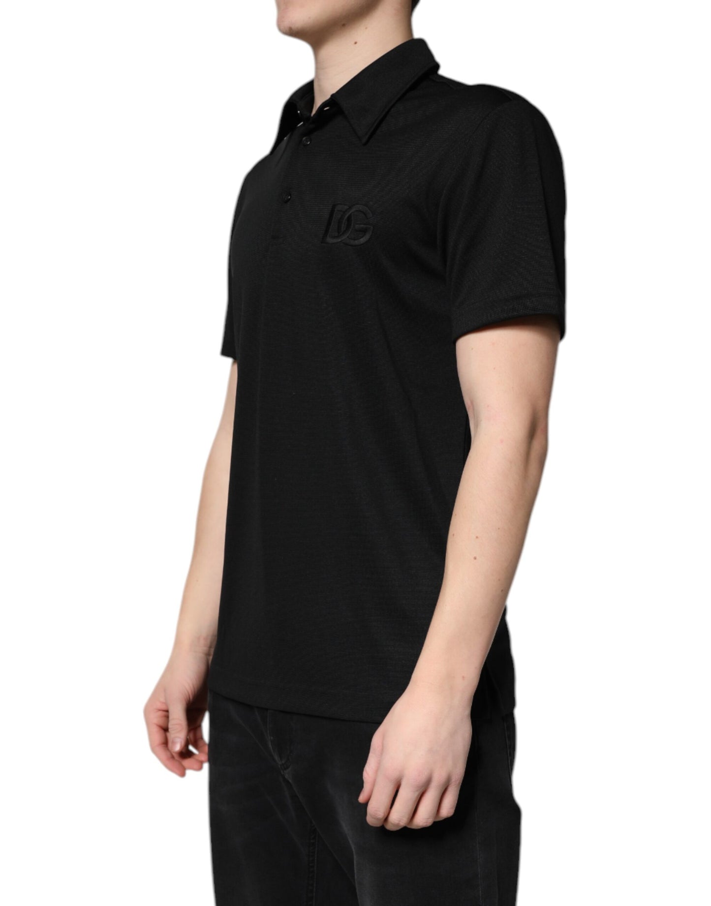 Black Polyester DG Logo Collared Polo T-shirt