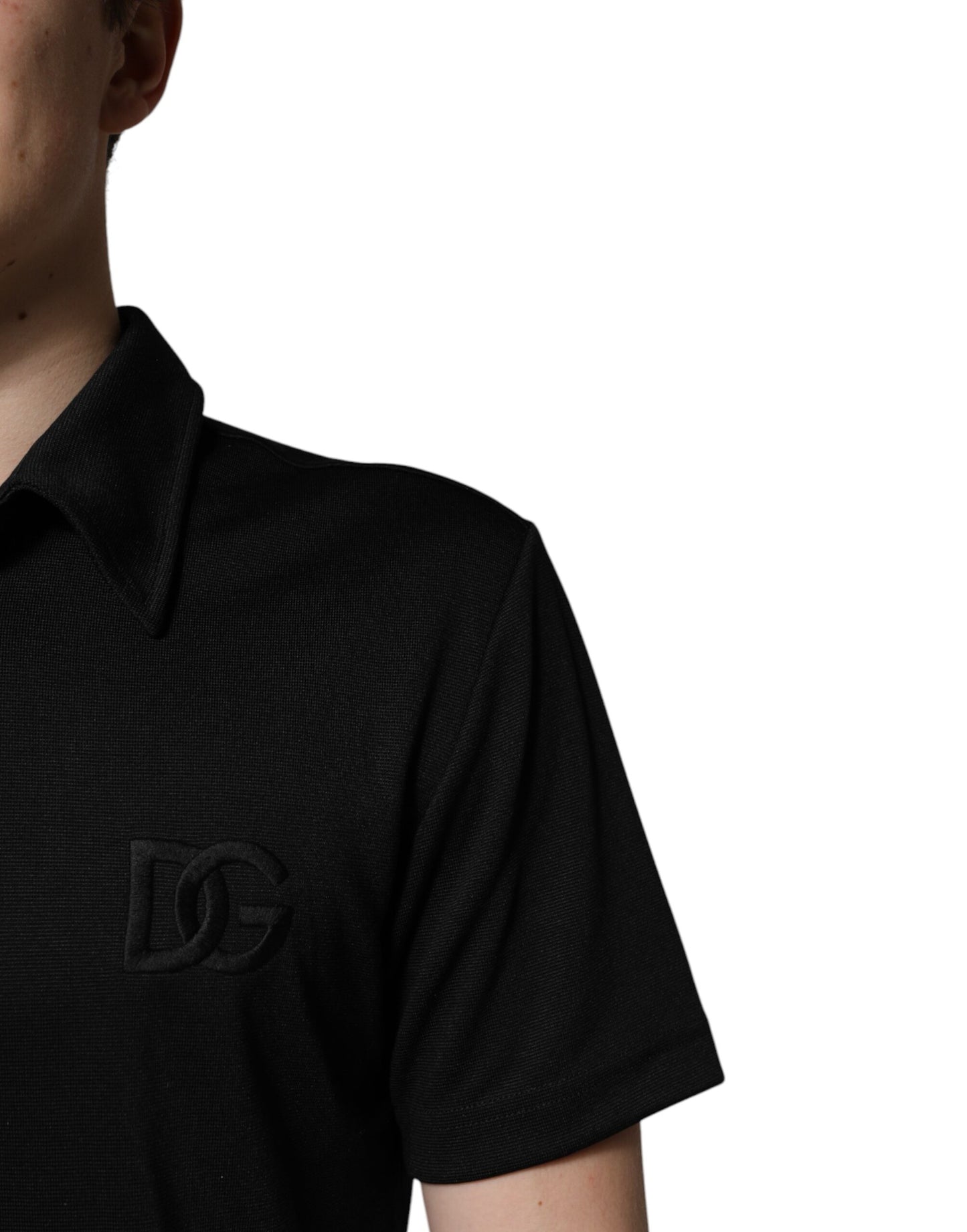 Black Polyester DG Logo Collared Polo T-shirt