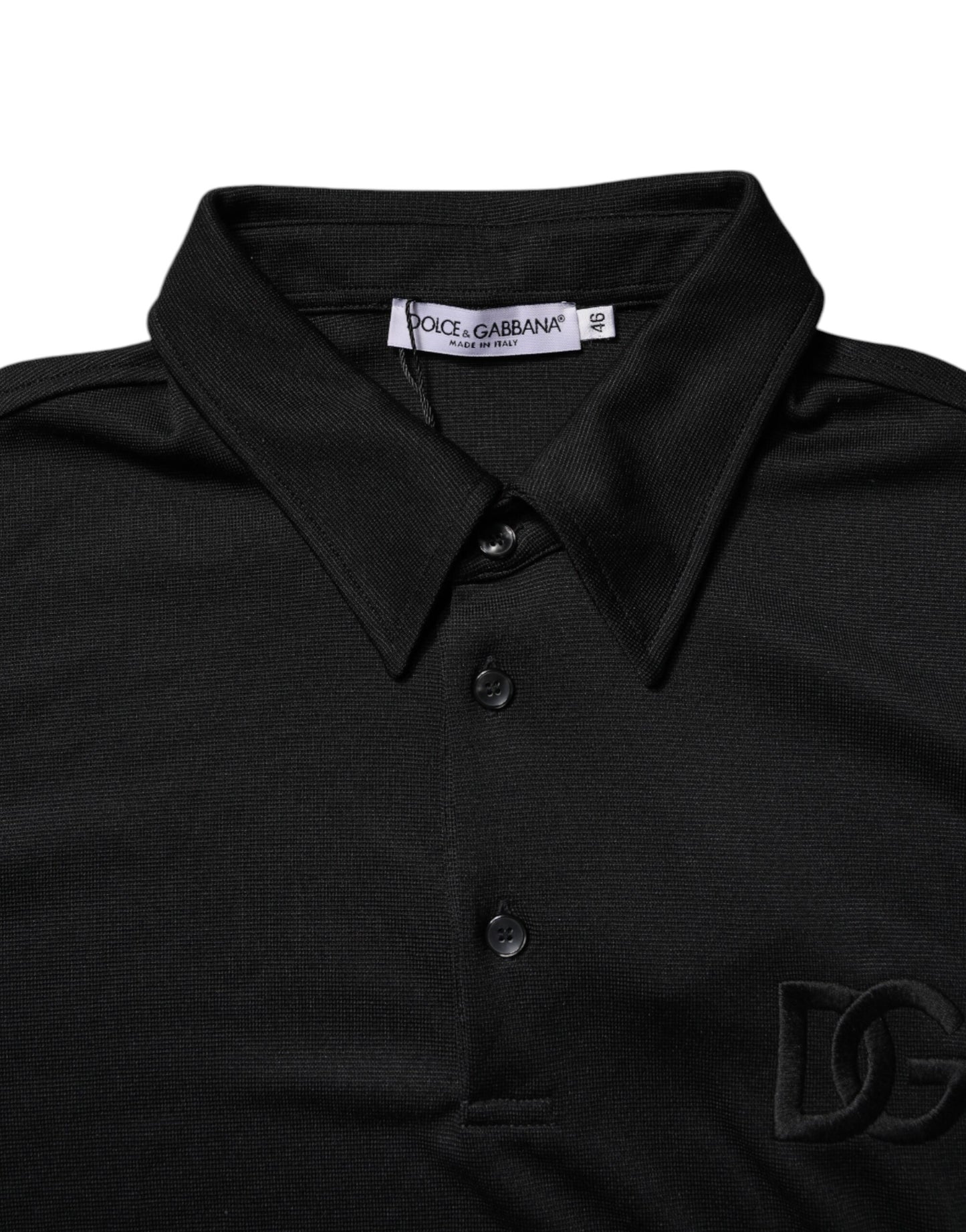 Black Polyester DG Logo Collared Polo T-shirt