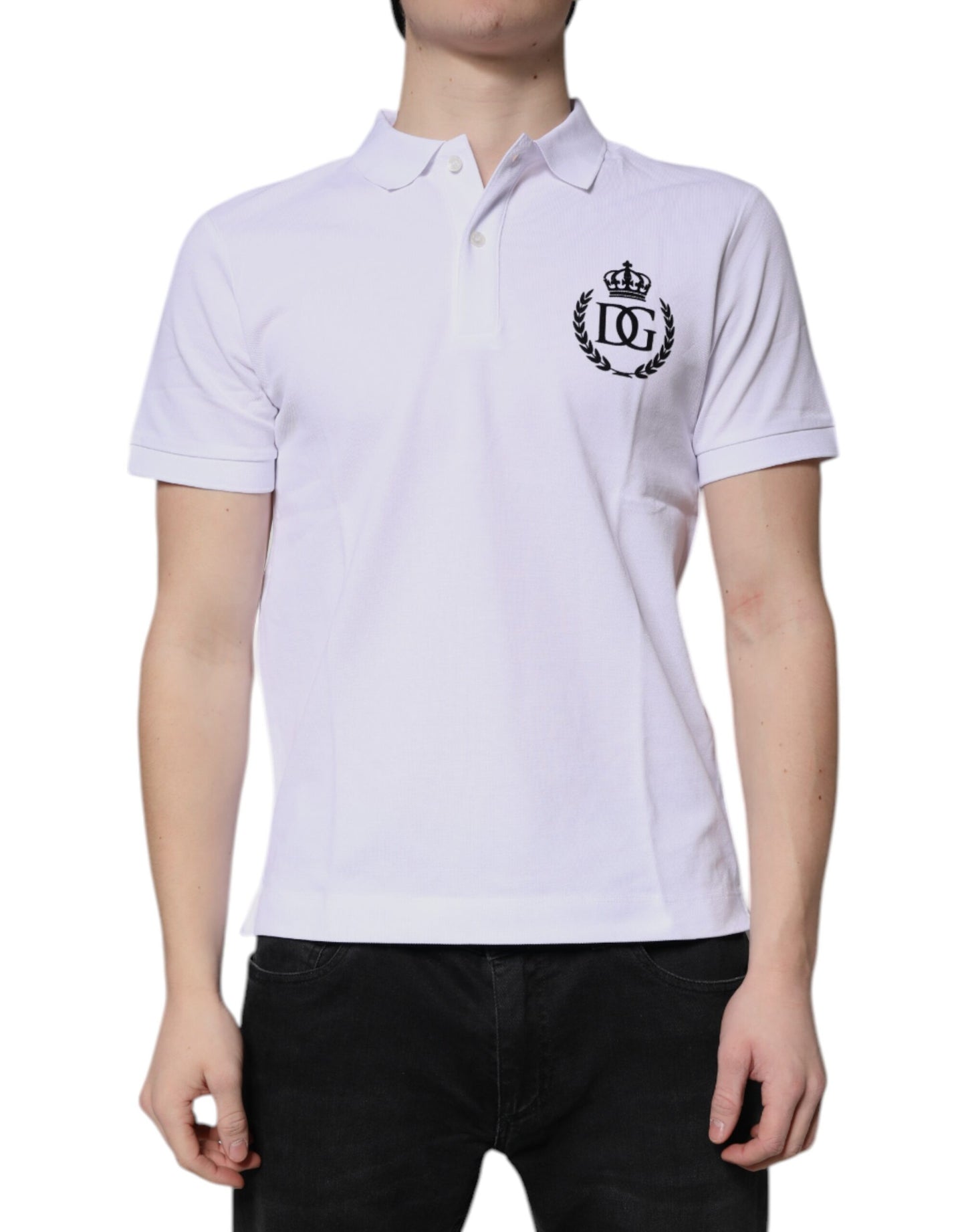 White Cotton Crown Collared Men Polo T-shirt