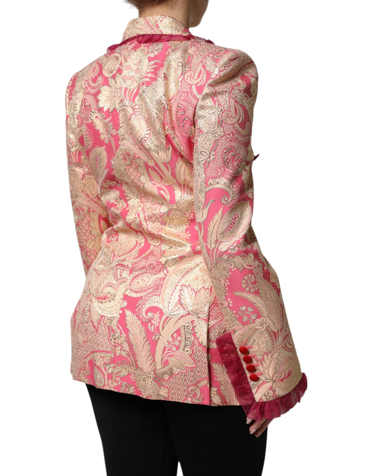 Dolce & Gabbana Pink Gold Jacquard Nylon Coat Blazer Jacket
