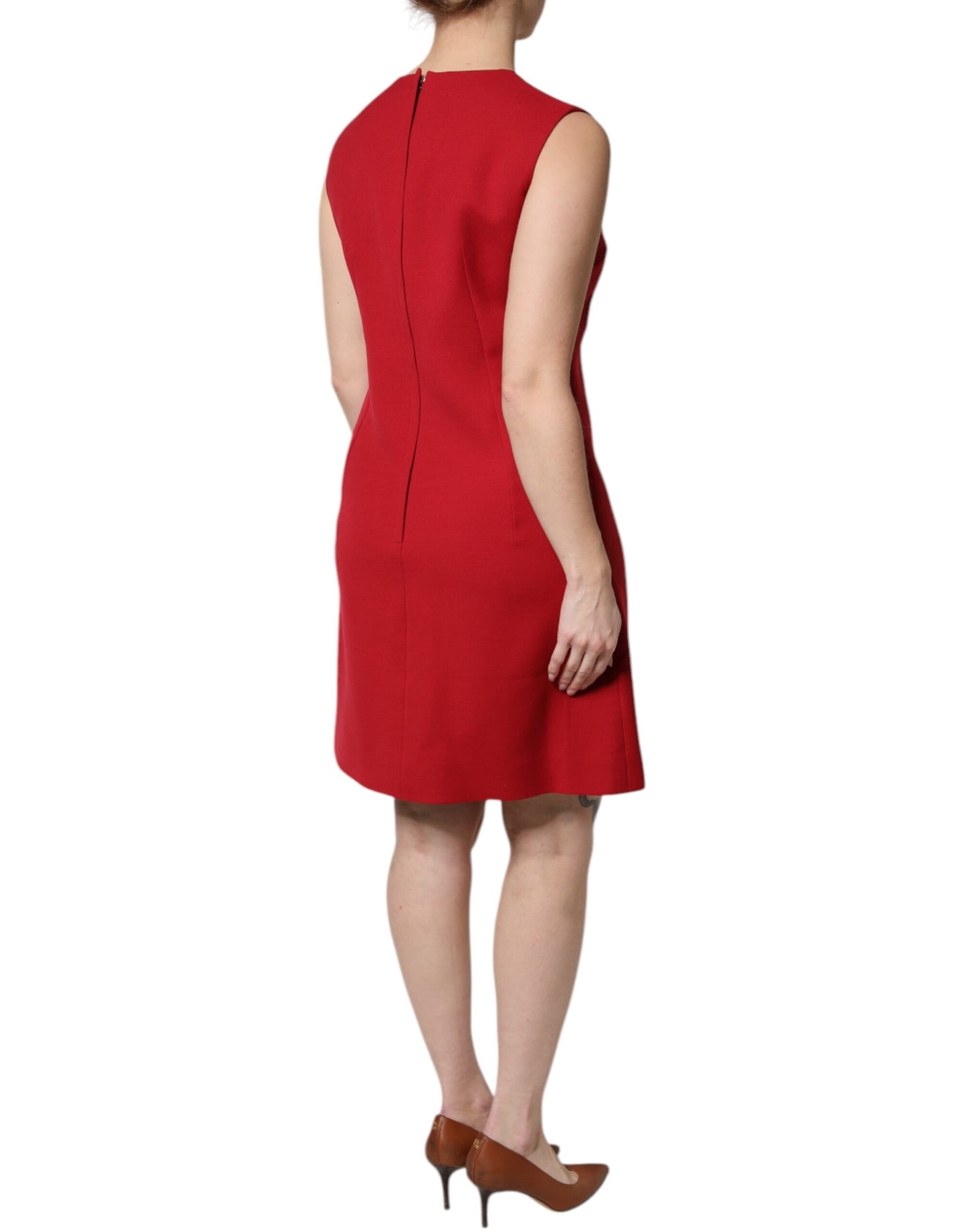 Dolce & Gabbana Red Wool Sleeveless Knee Length A-line Dress