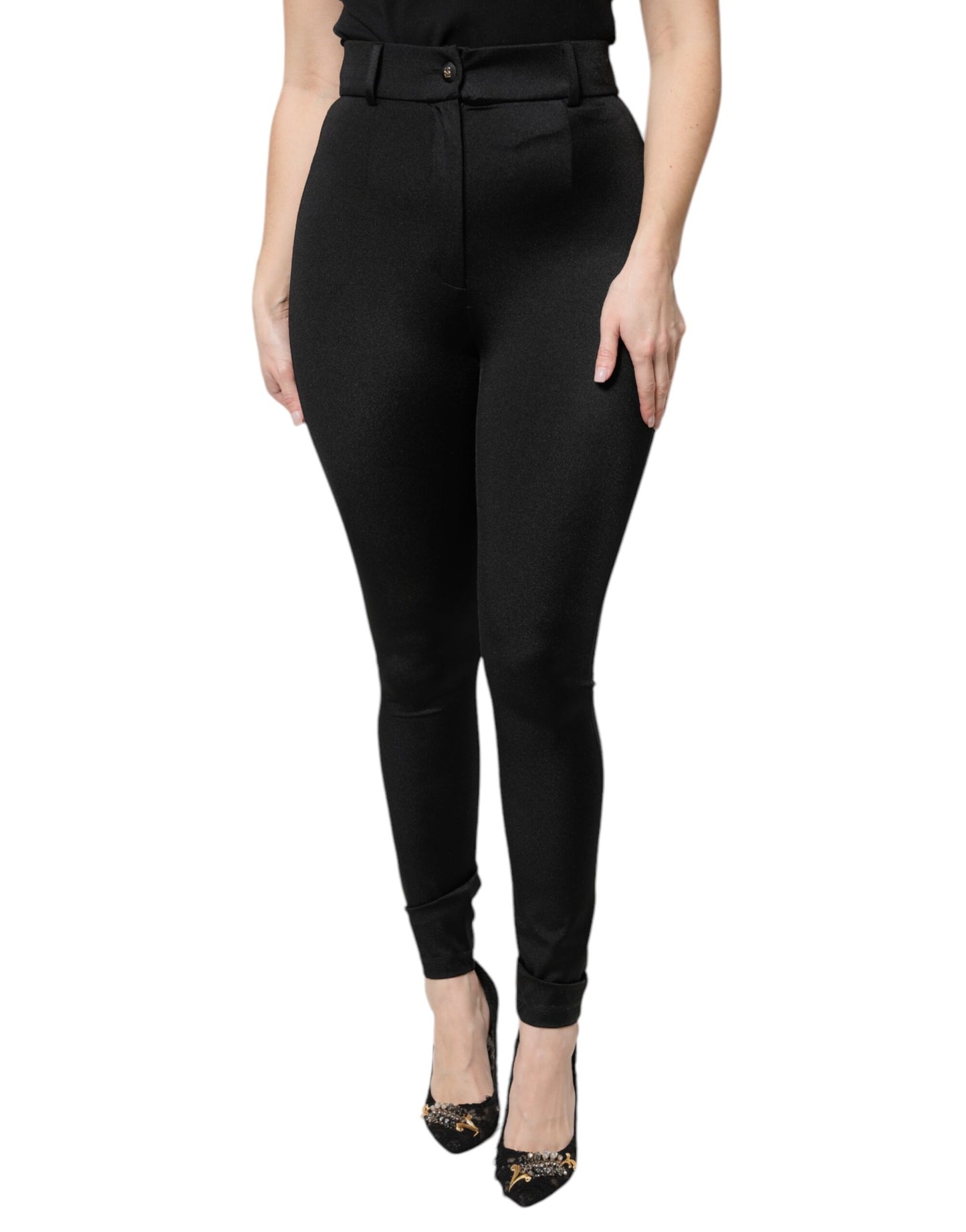 Dolce & Gabbana Black Nylon High Waist Slim Fit Pants