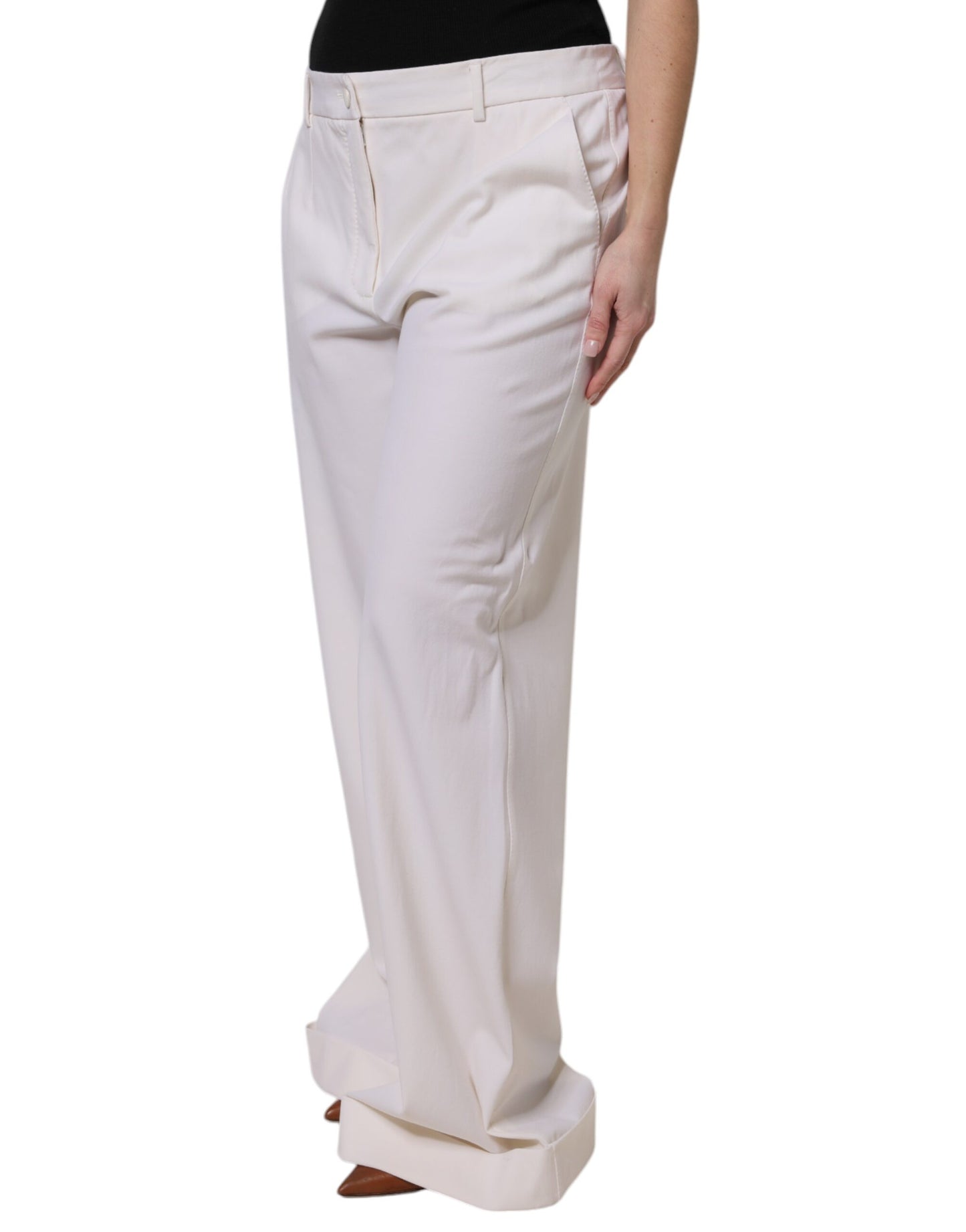 White Wool Mid Waist Wide Leg Pants