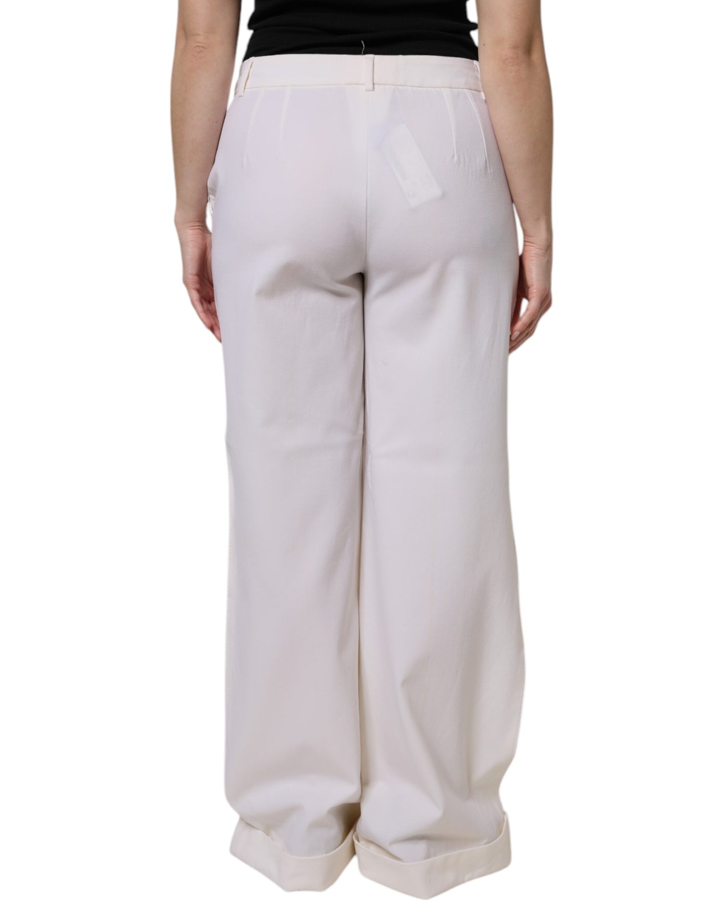 White Wool Mid Waist Wide Leg Pants