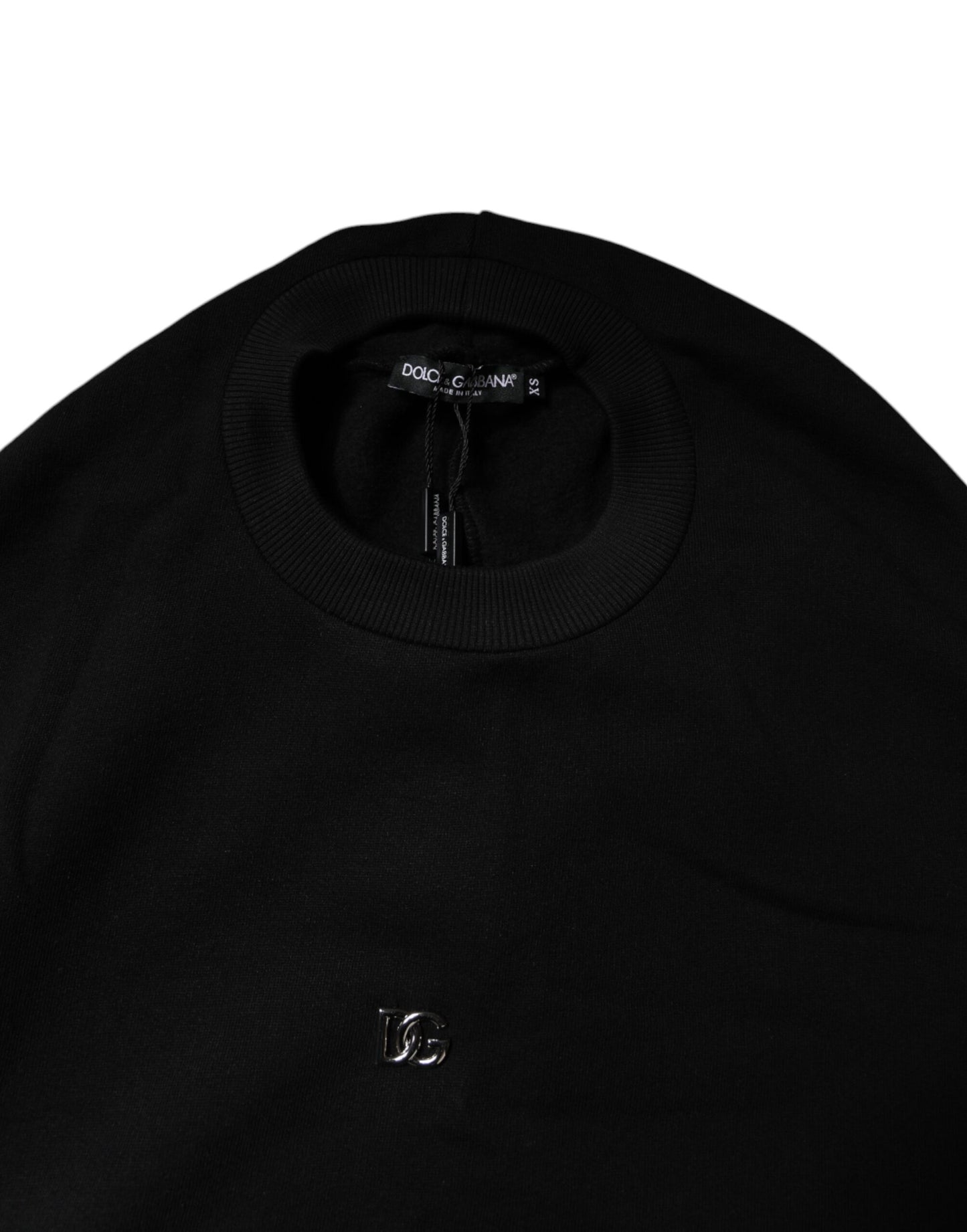 Dolce & Gabbana Black Cotton Crew Neck Sweatshirt Sweater