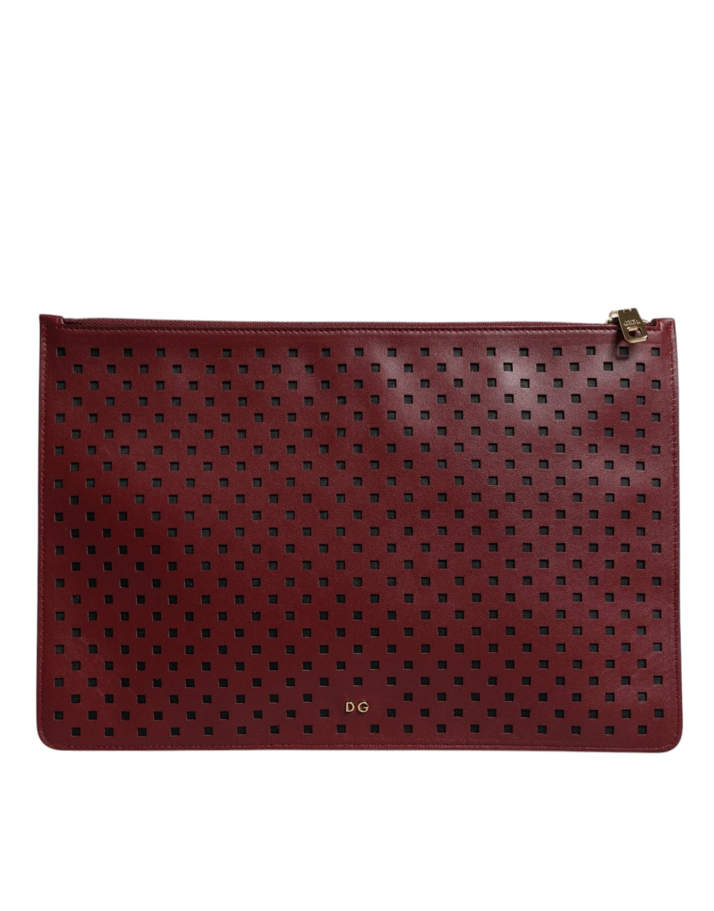 Burgundy Black Logo Embellished Men Zip Flat Pouch Bag