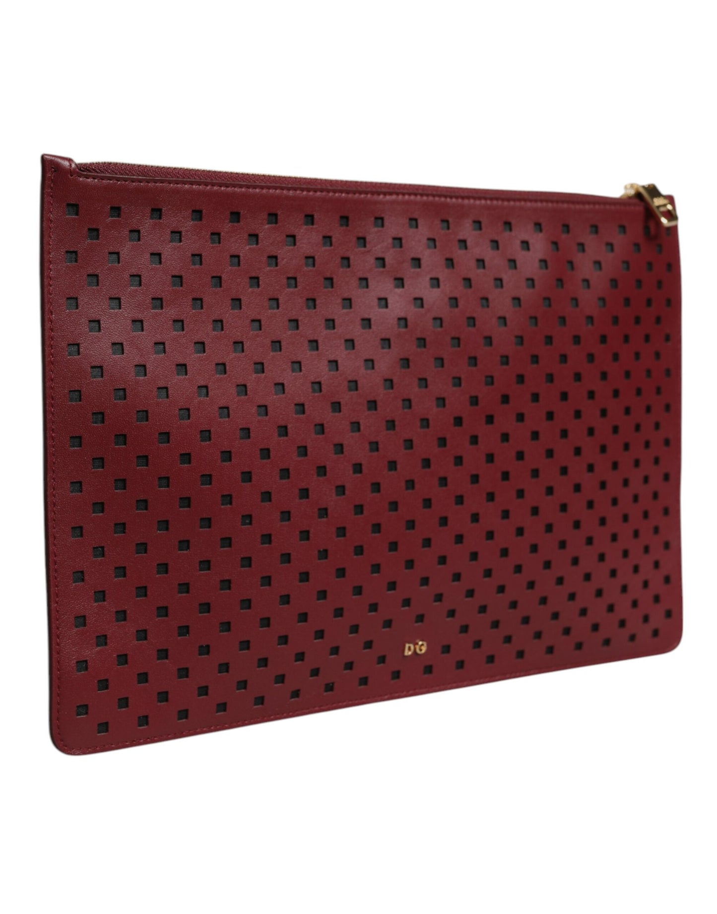 Burgundy Black Logo Embellished Men Zip Flat Pouch Bag