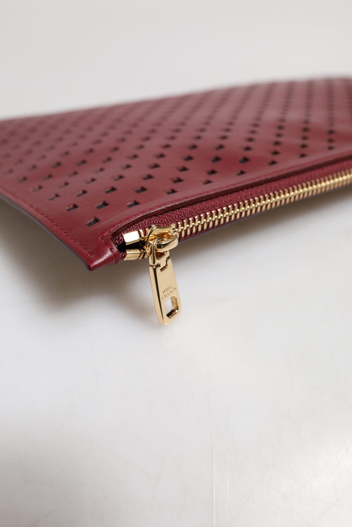 Burgundy Black Logo Embellished Men Zip Flat Pouch Bag