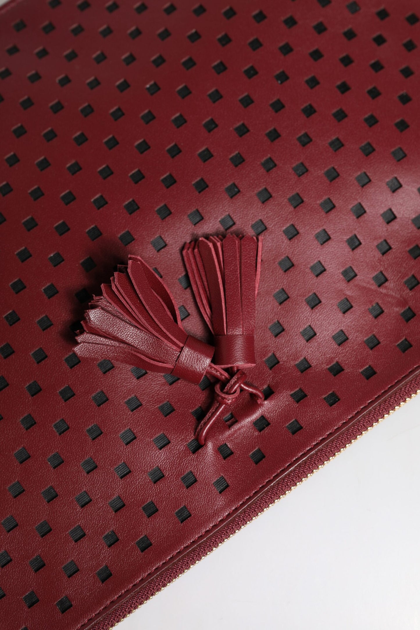 Burgundy Black Logo Embellished Men Zip Flat Pouch Bag