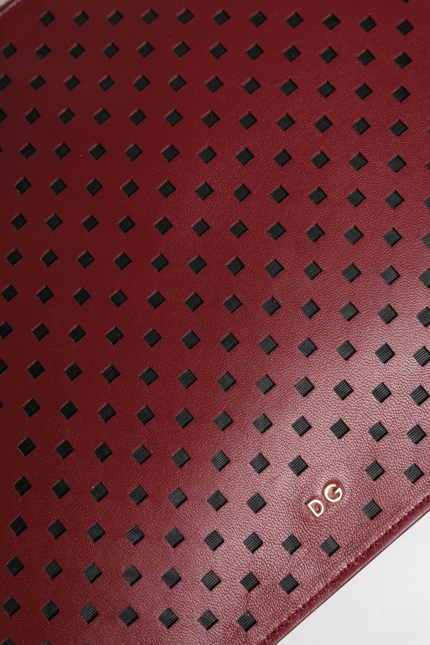 Burgundy Black Logo Embellished Men Zip Flat Pouch Bag