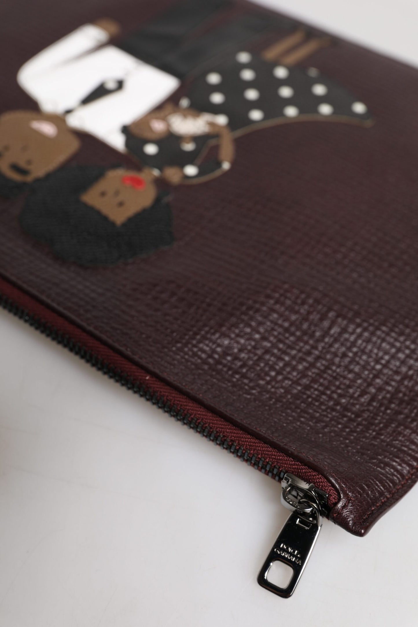 Dolce & Gabbana Brown Leather #DGFAMILY Embellished Men Clutch Pouch Bag