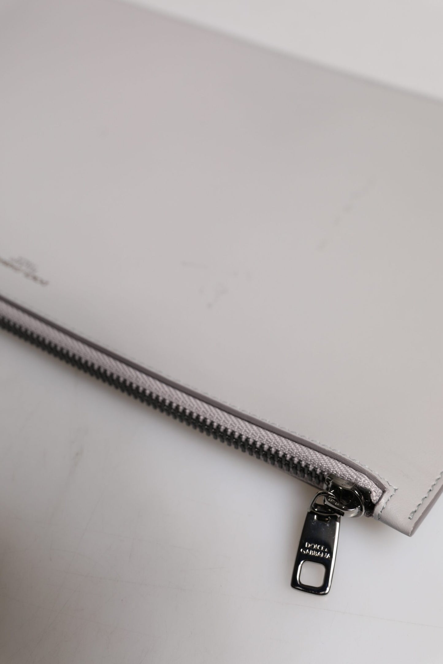 Dolce & Gabbana Gray Solid Leather DG Logo Men Clutch Zip Pouch Bag