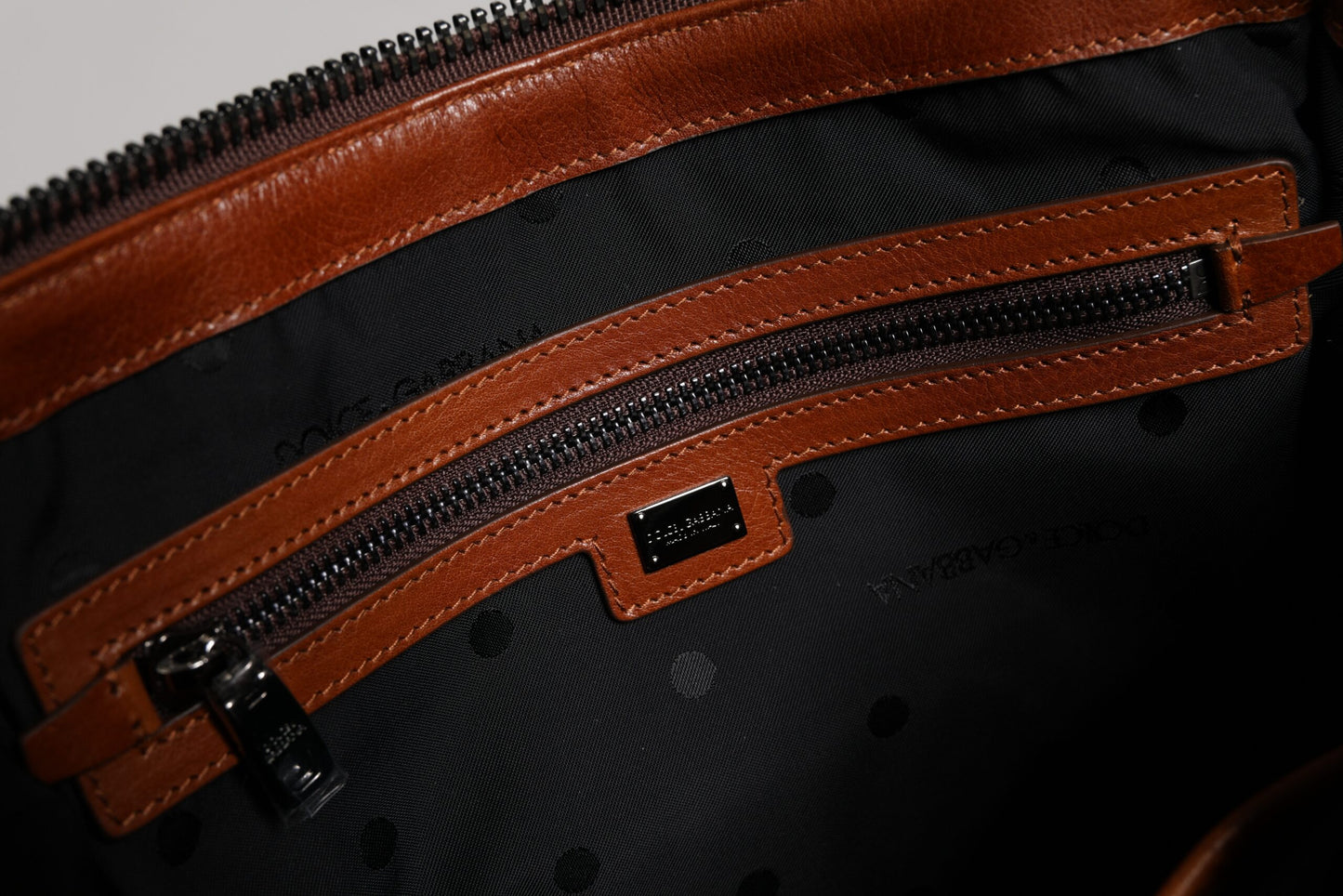 Beige Brown Cotton Leather Duffle Shoulder Bag