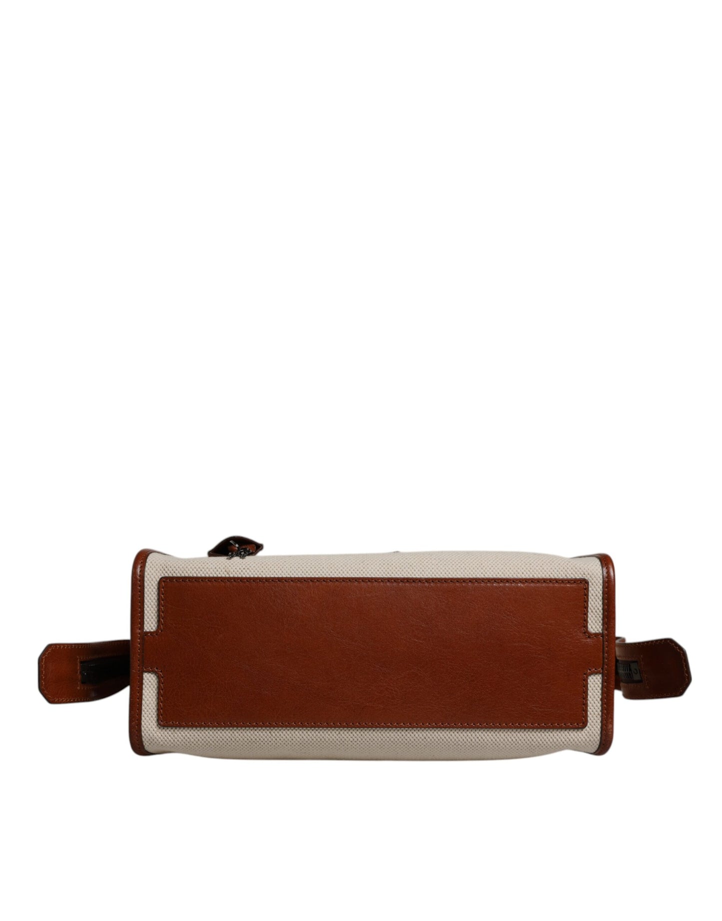 Beige Brown Cotton Leather Duffle Shoulder Bag