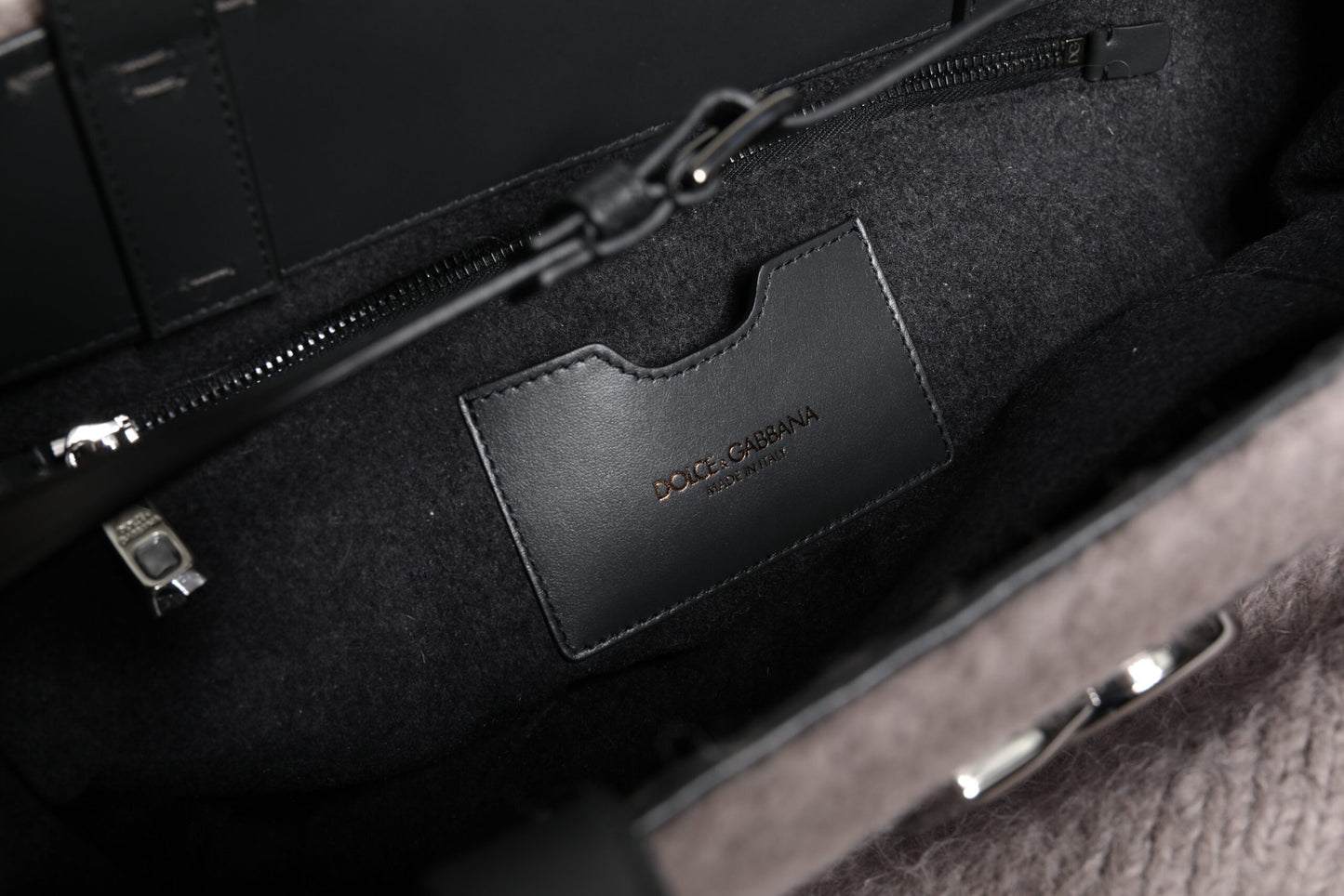 Dolce & Gabbana Grey Alpaca Wool Logo Plaque Tote Shoulder Bag