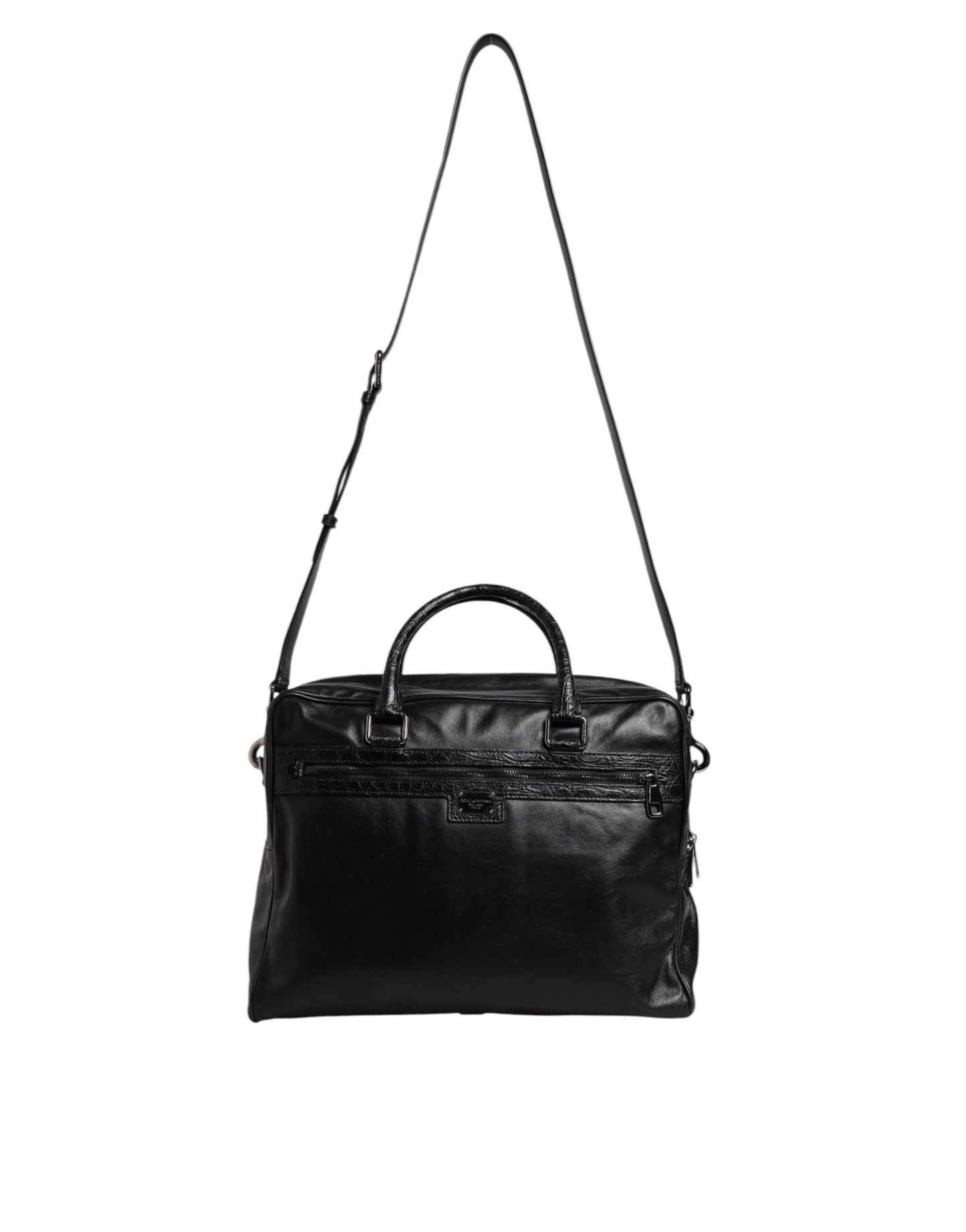 Black Leather Messenger Shoulder Strap Bag