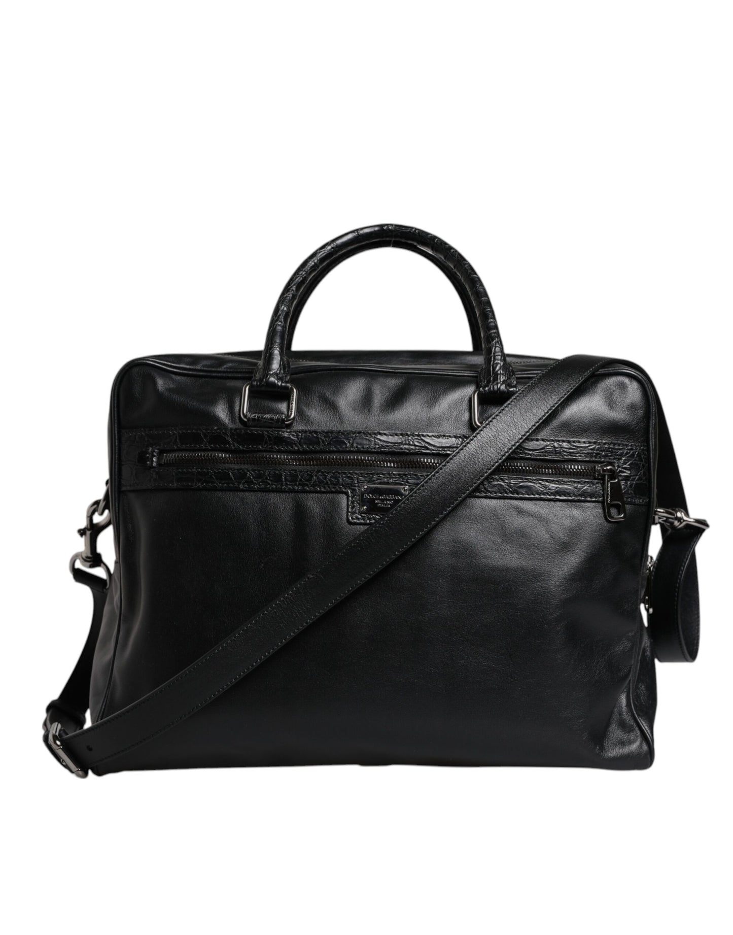 Black Leather Messenger Shoulder Strap Bag