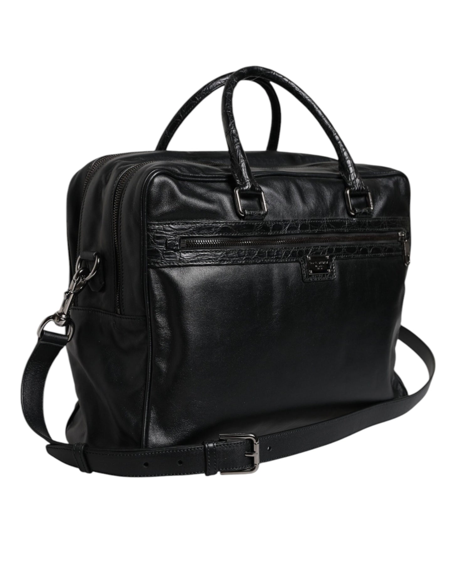 Black Leather Messenger Shoulder Strap Bag