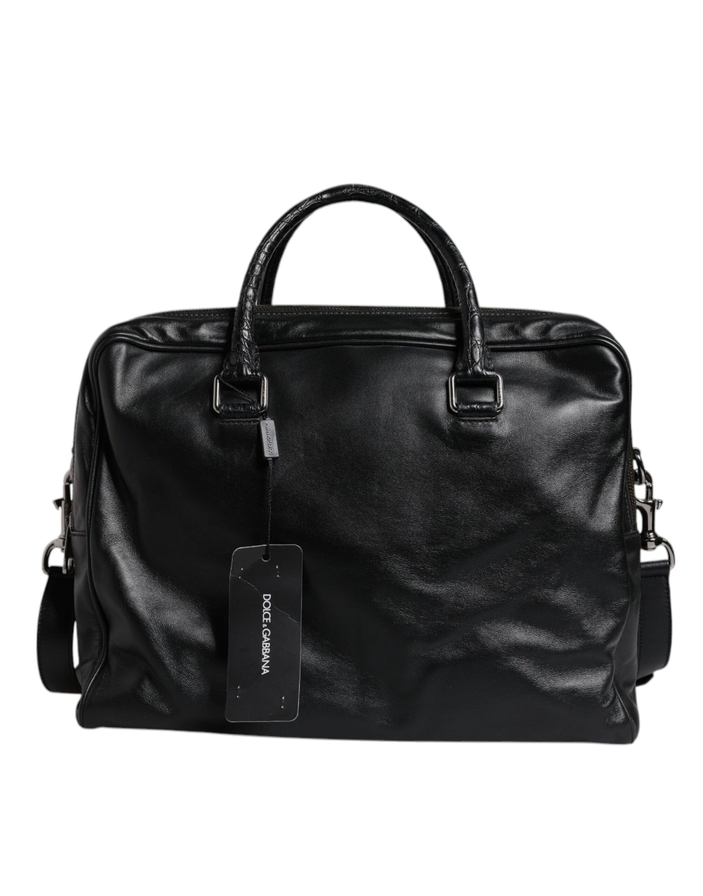 Black Leather Messenger Shoulder Strap Bag
