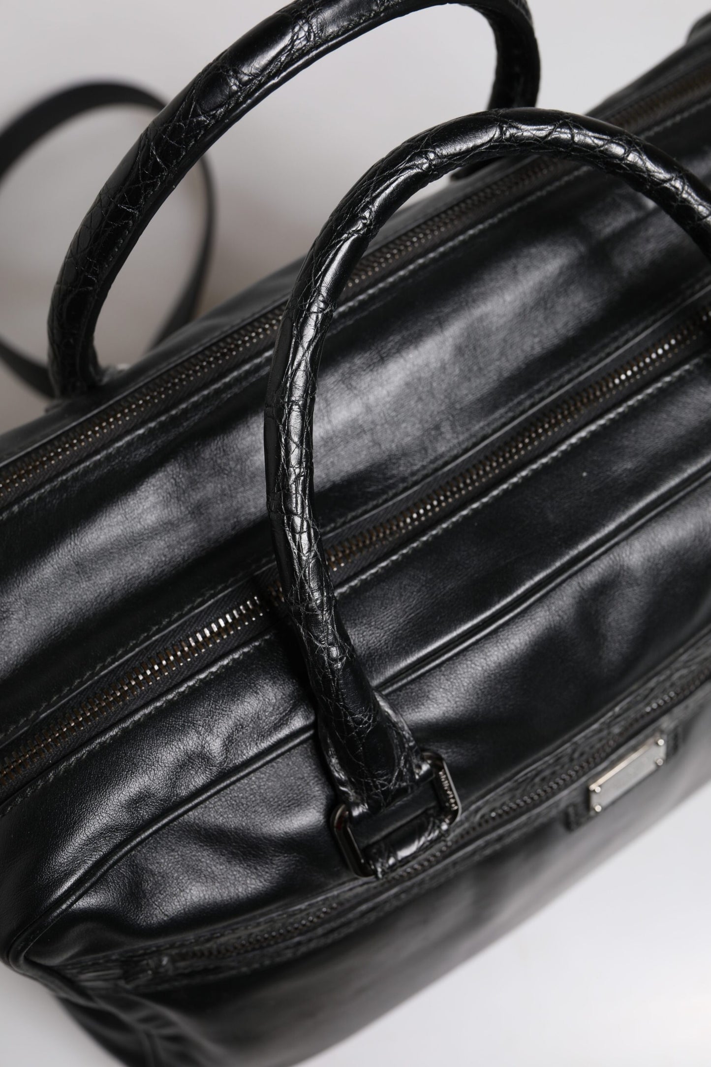 Black Leather Messenger Shoulder Strap Bag
